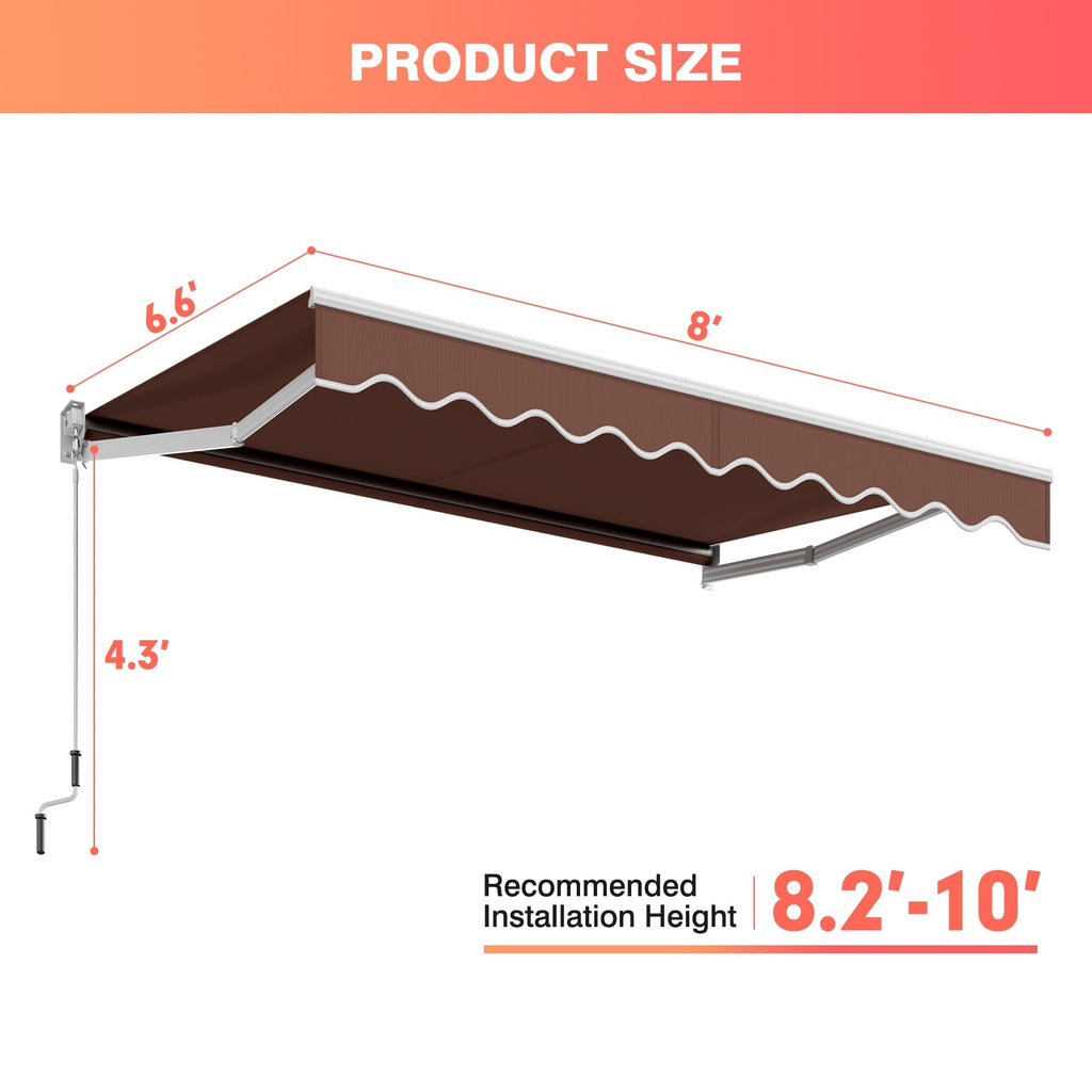 8 x 6.6 Feet Patio Retractable Awning with Manual Crank Handle