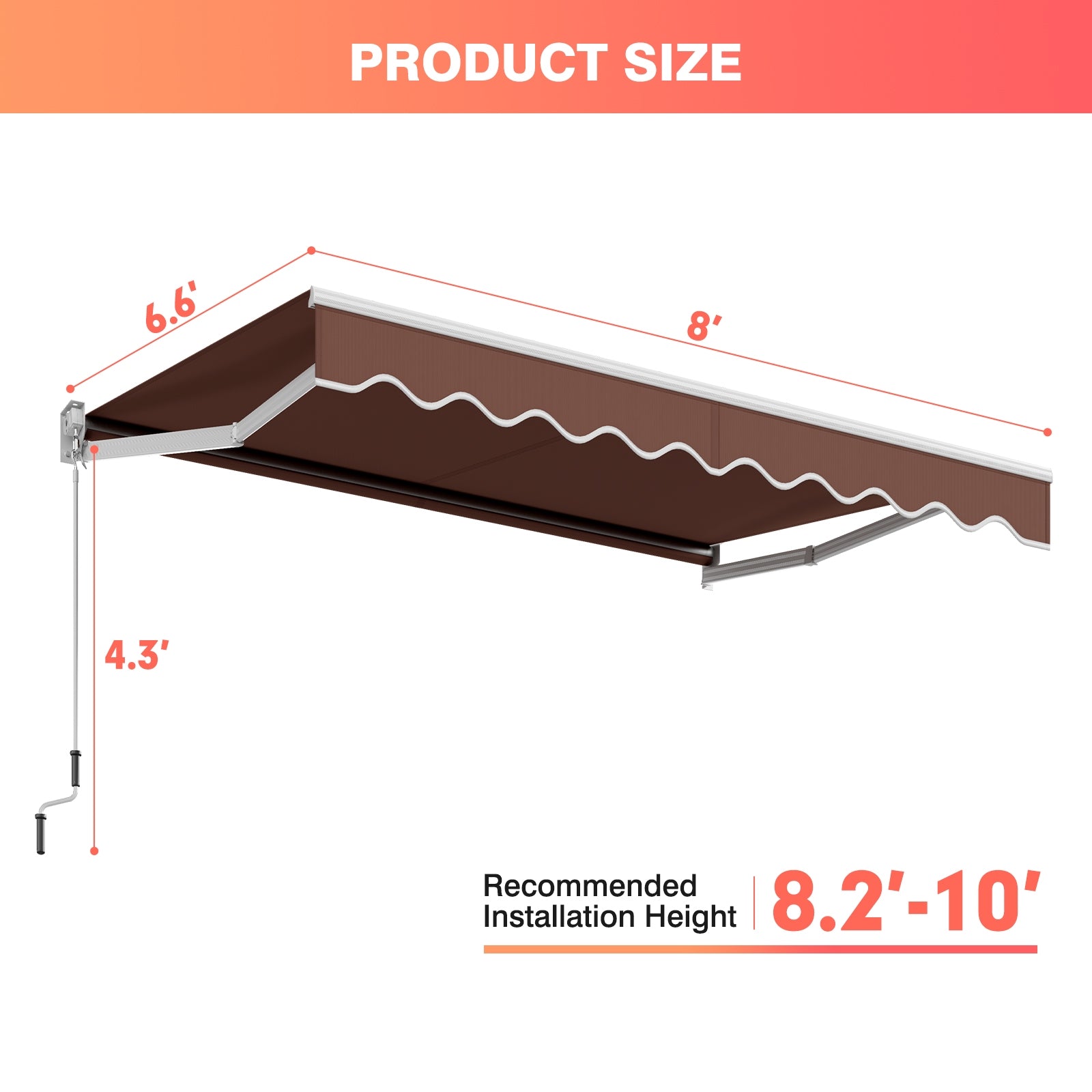 8 x 6.6 Feet Patio Retractable Awning with Manual Crank Handle
