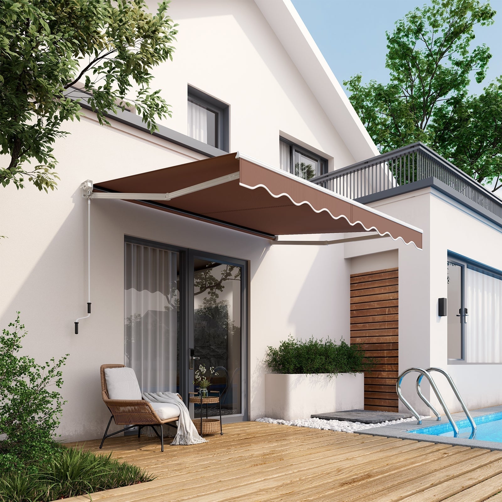 8 x 6.6 Feet Patio Retractable Awning with Manual Crank Handle