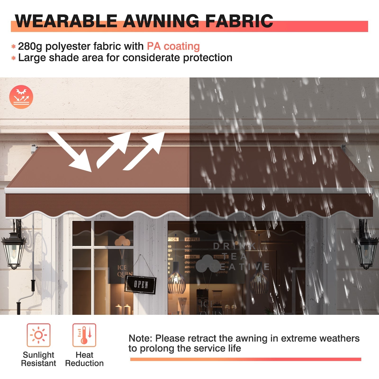8 x 6.6 Feet Patio Retractable Awning with Manual Crank Handle