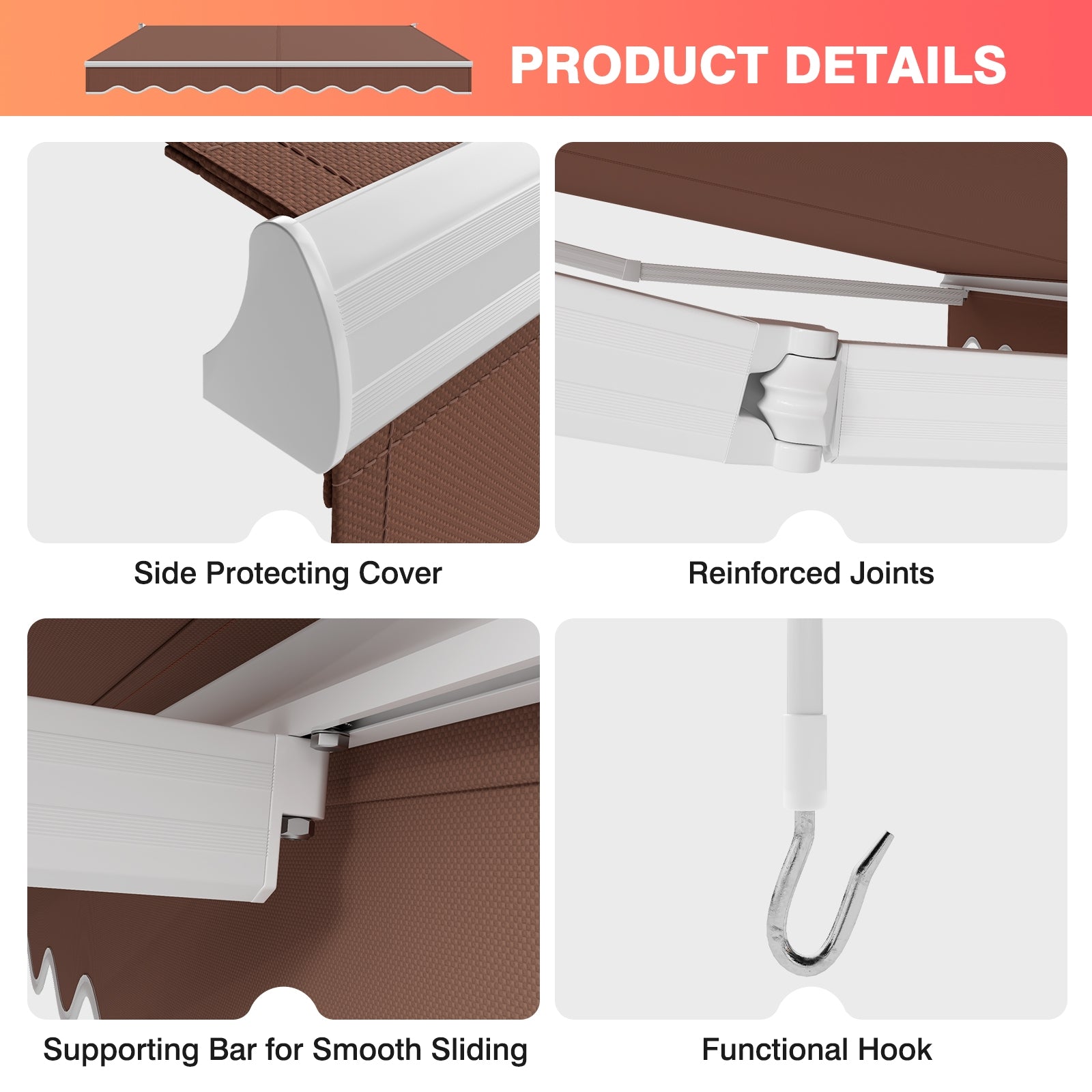 8 x 6.6 Feet Patio Retractable Awning with Manual Crank Handle
