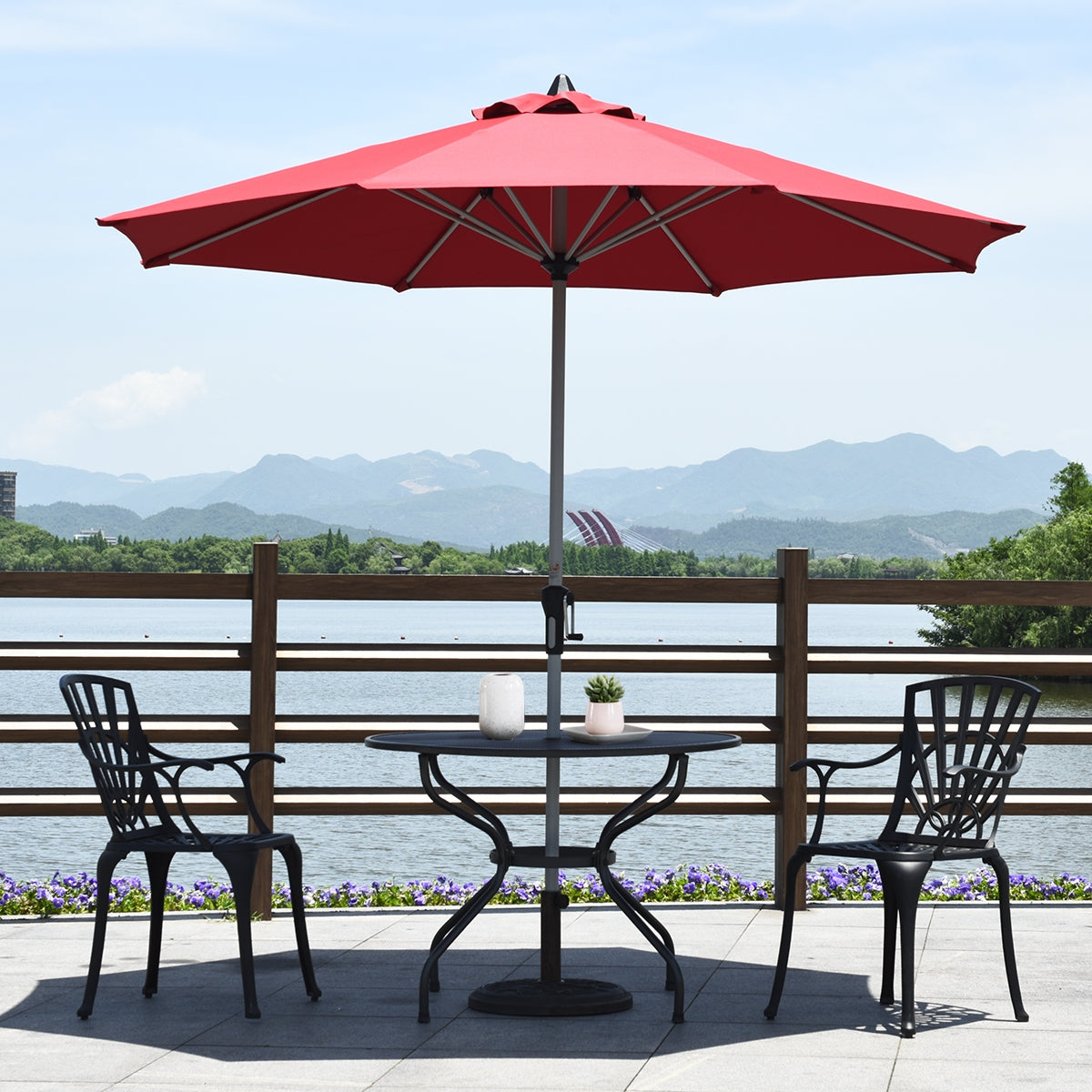 9 Feet Patio Outdoor Market Umbrella with Aluminum Pole without Weight Base