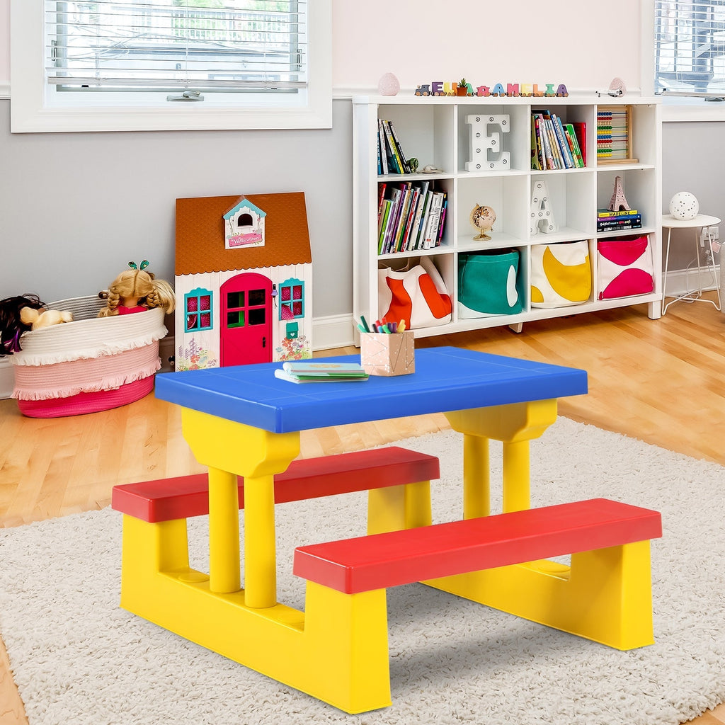Kids Picnic Folding Table and Bench with Umbrella