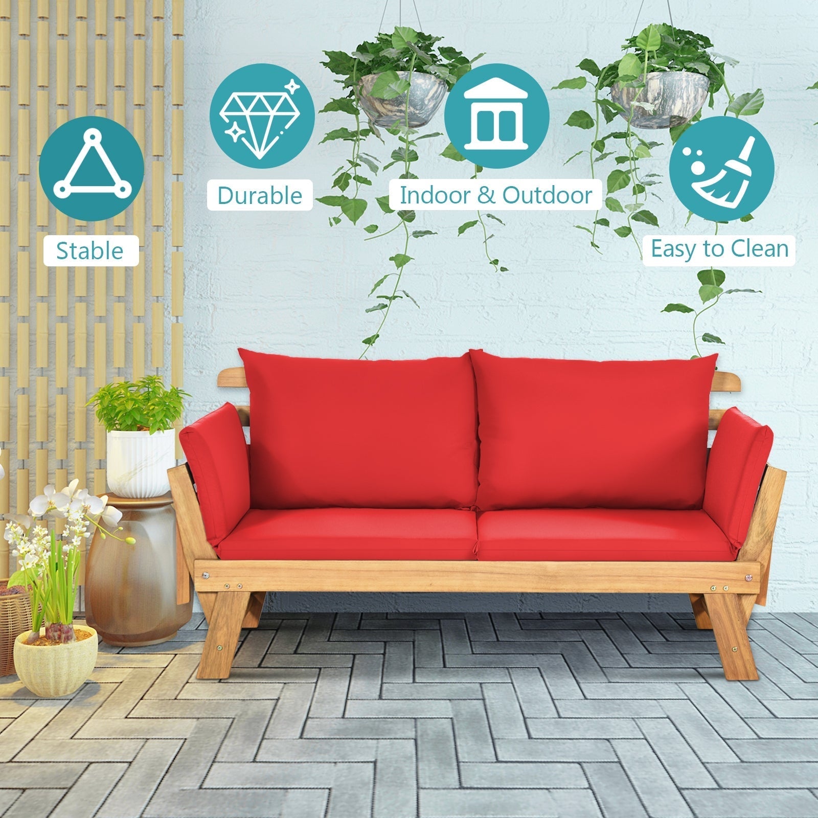Adjustable Patio Convertible Sofa with Thick Cushion