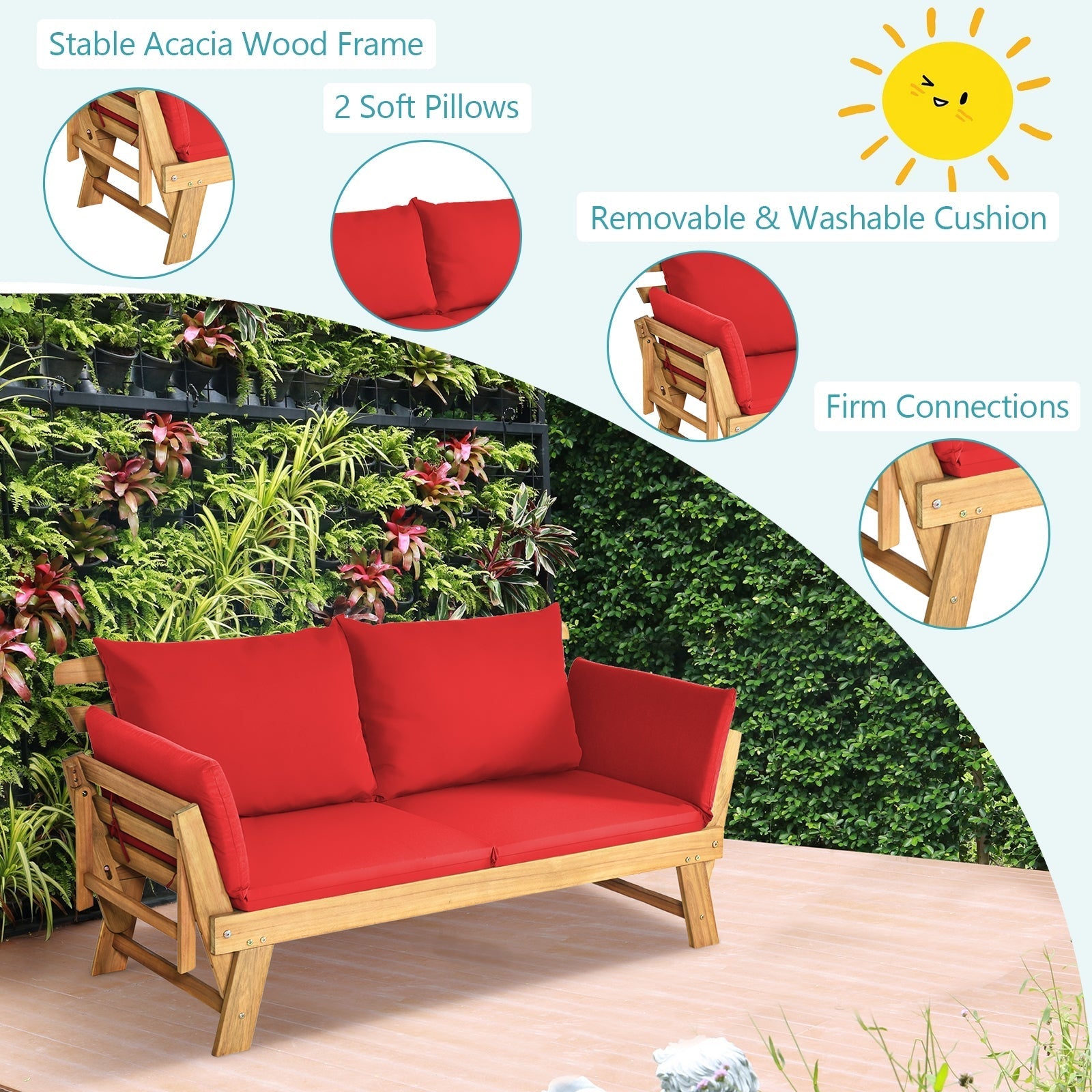 Adjustable Patio Convertible Sofa with Thick Cushion