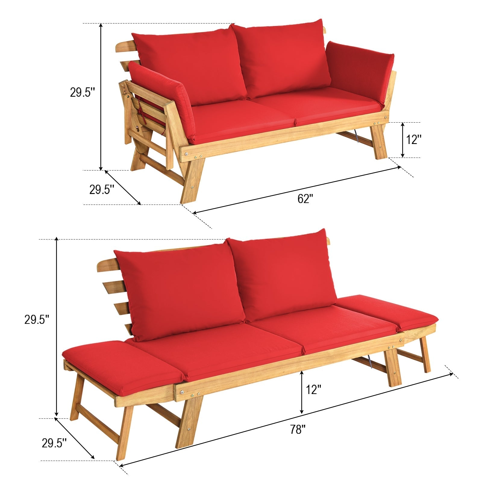 Adjustable Patio Convertible Sofa with Thick Cushion