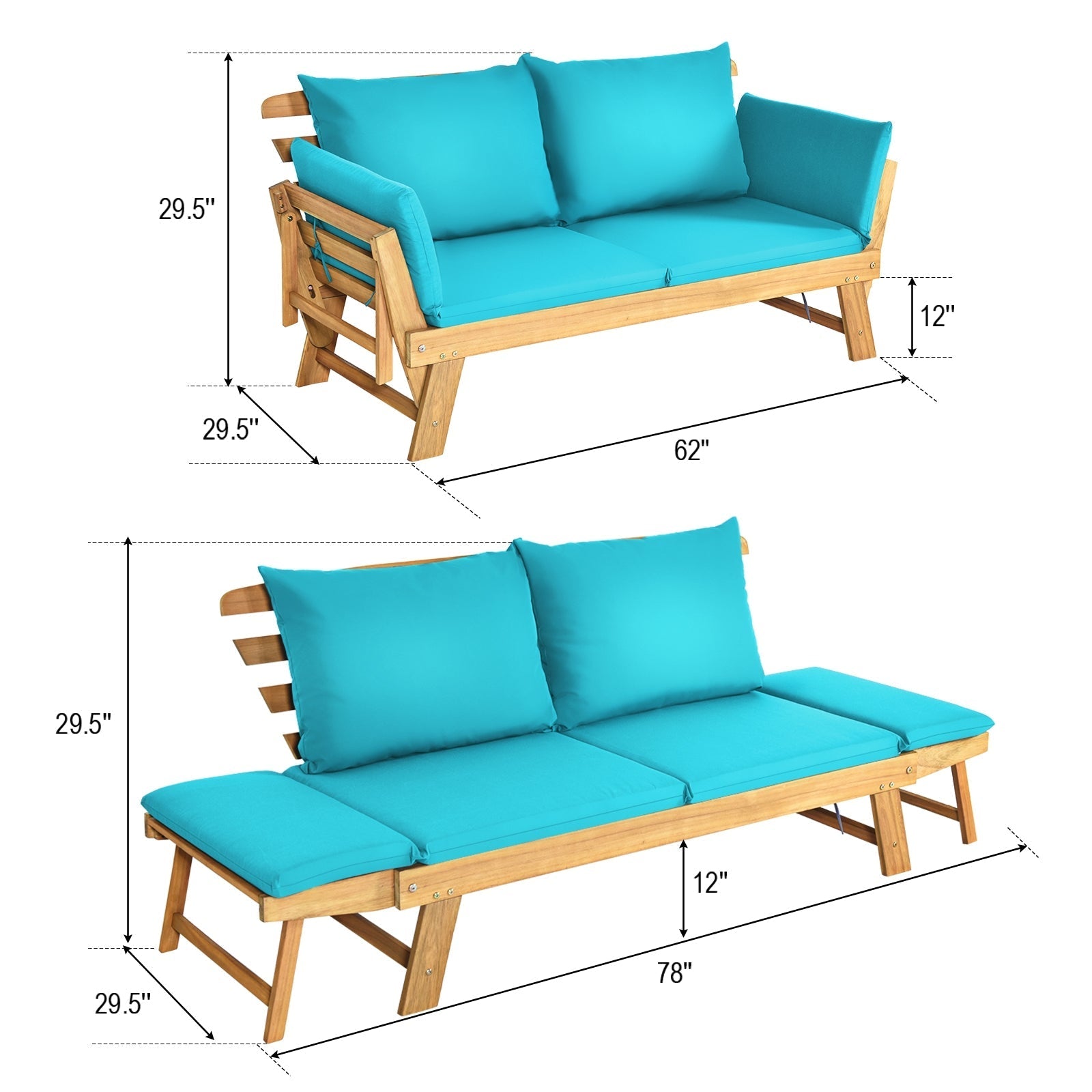 Adjustable Patio Convertible Sofa with Thick Cushion