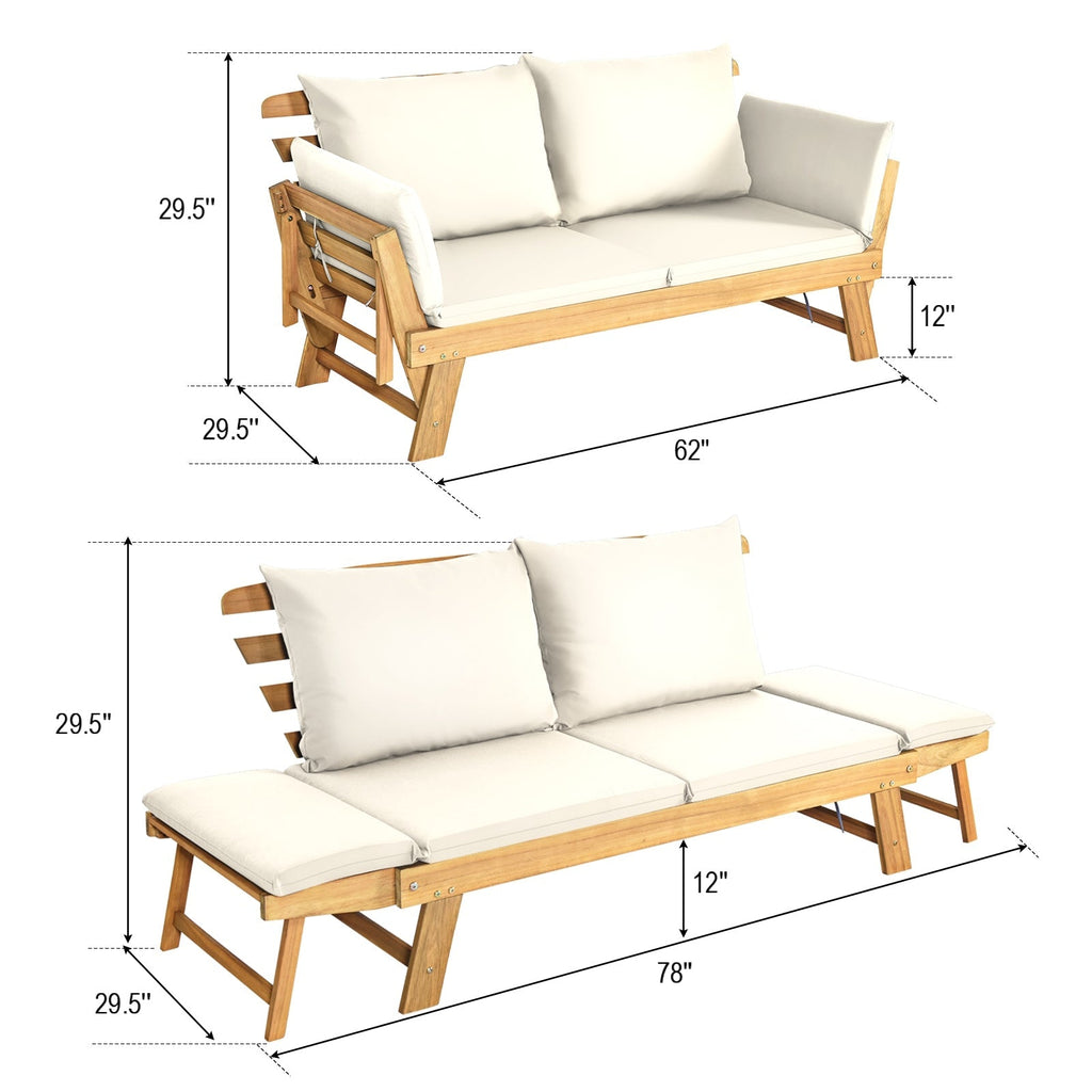 Adjustable Patio Convertible Sofa with Thick Cushion