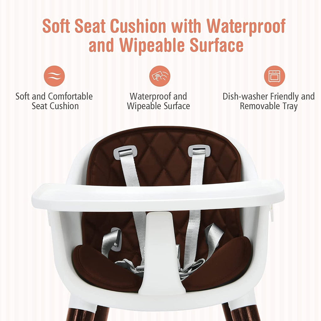3-In-1 Adjustable Baby High Chair with Soft Seat Cushion for Toddlers