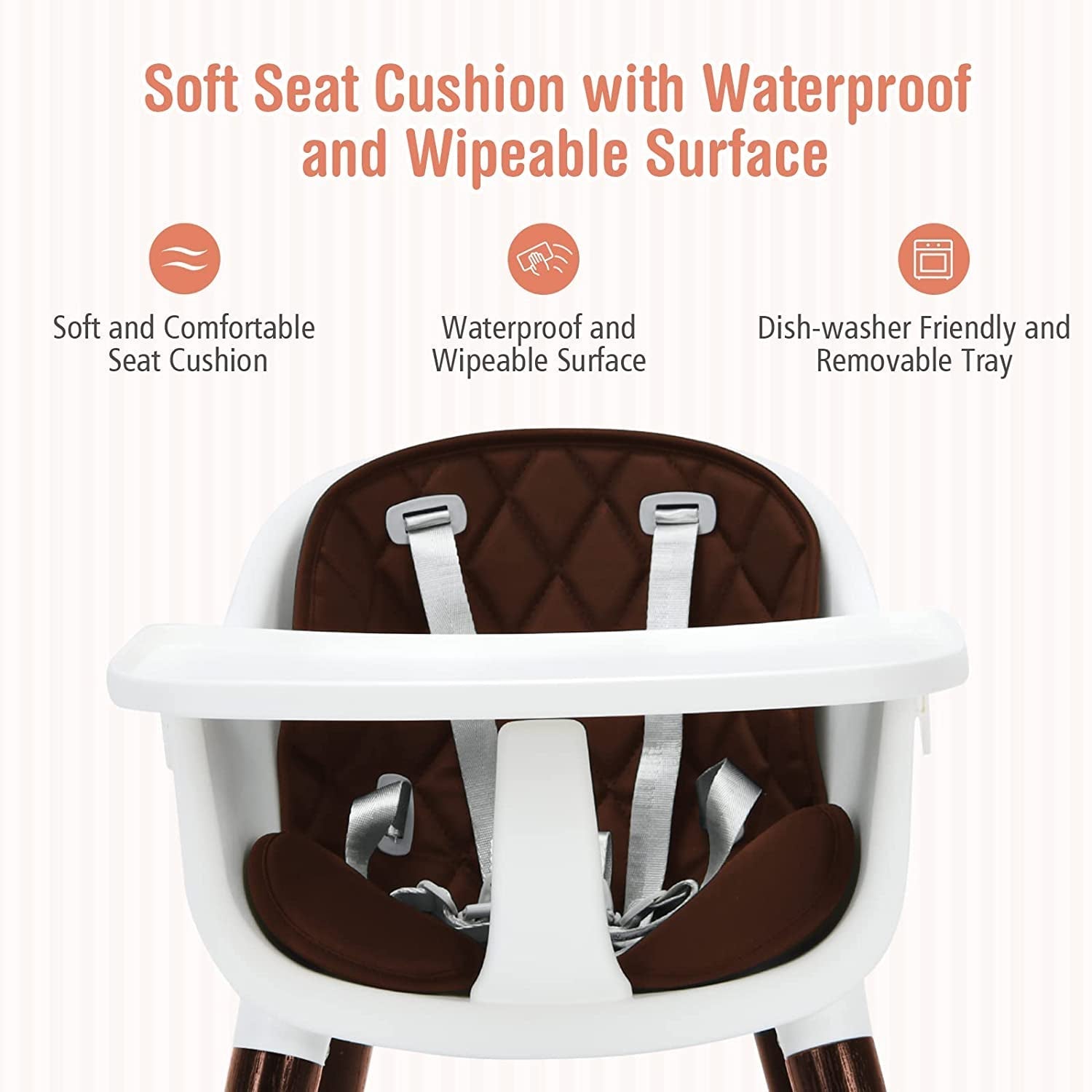 3-In-1 Adjustable Baby High Chair with Soft Seat Cushion for Toddlers
