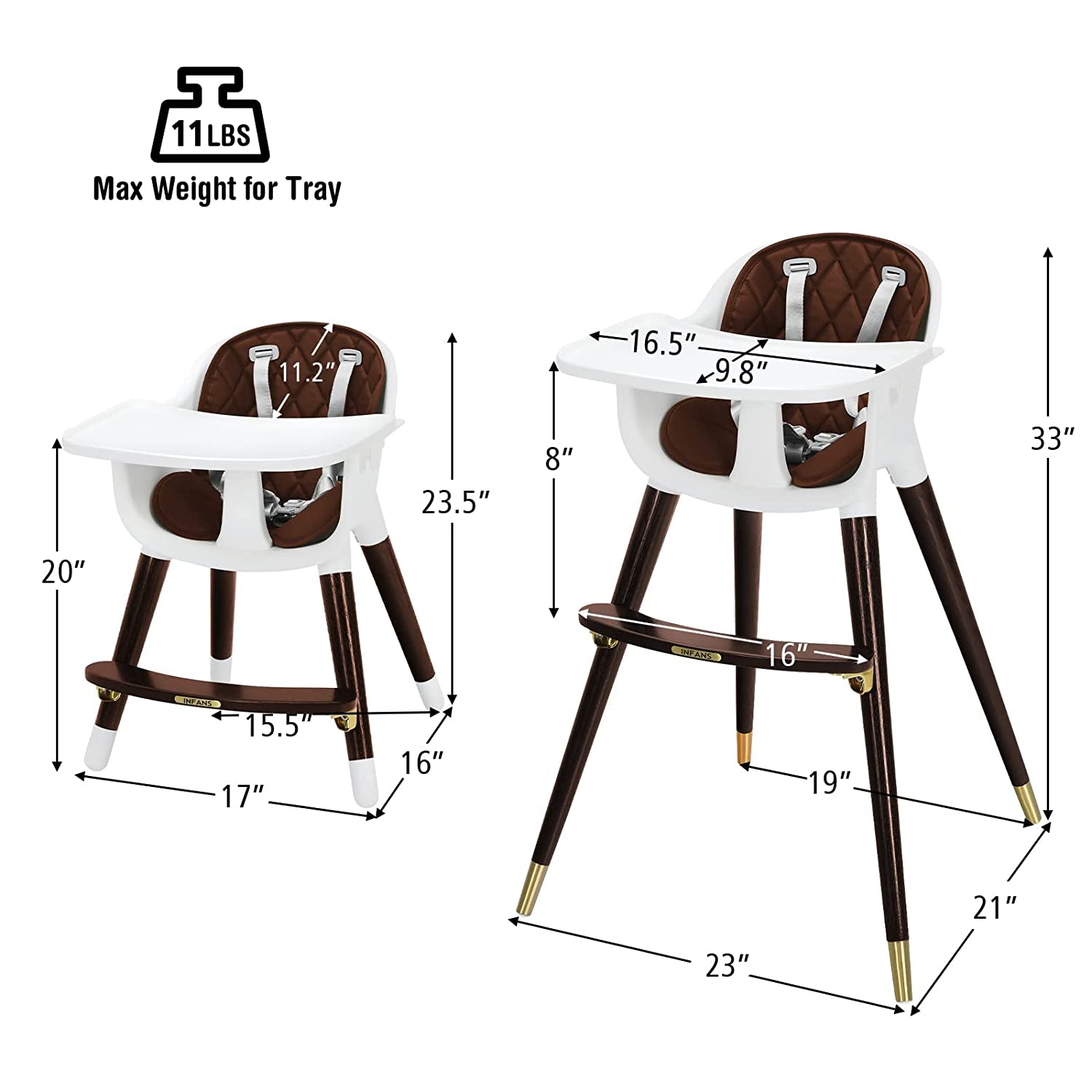 3-In-1 Adjustable Baby High Chair with Soft Seat Cushion for Toddlers