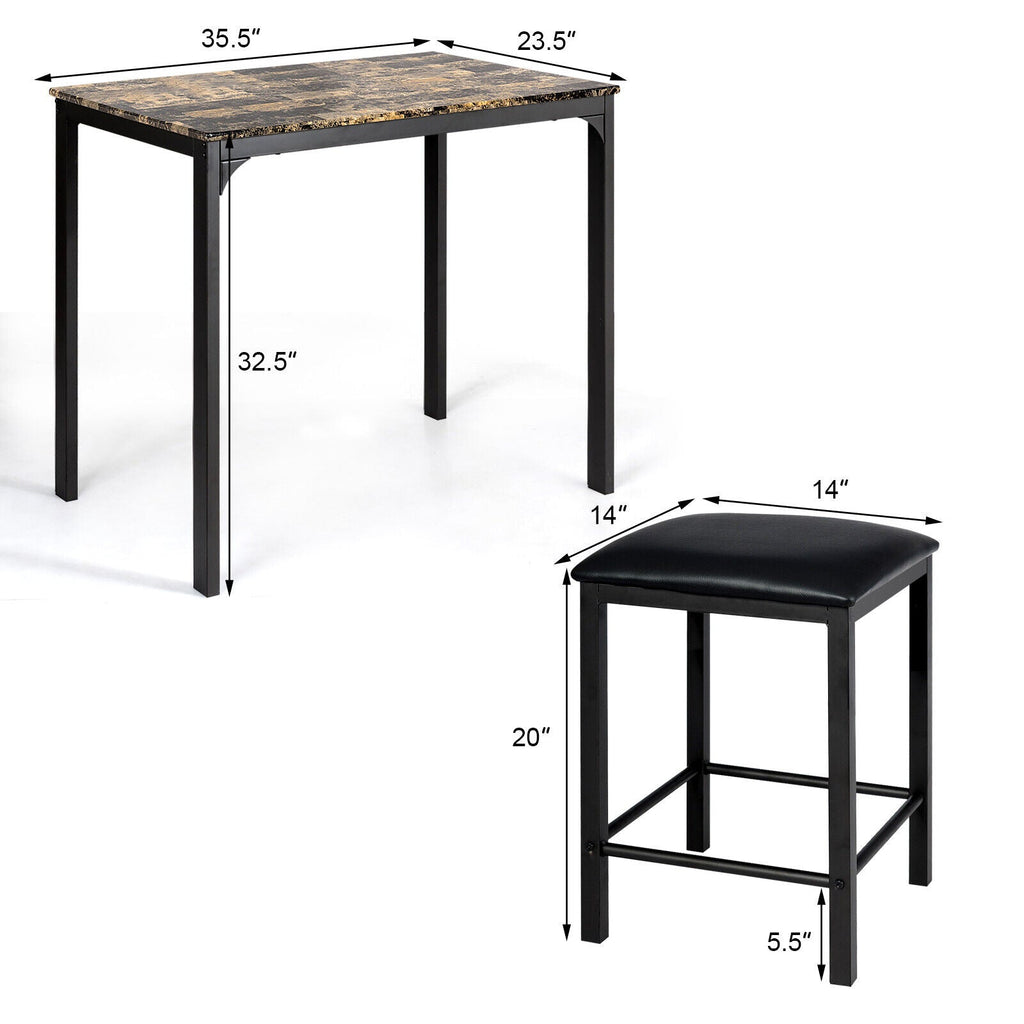 3 Piece Counter Height Dining Set Faux Marble Table