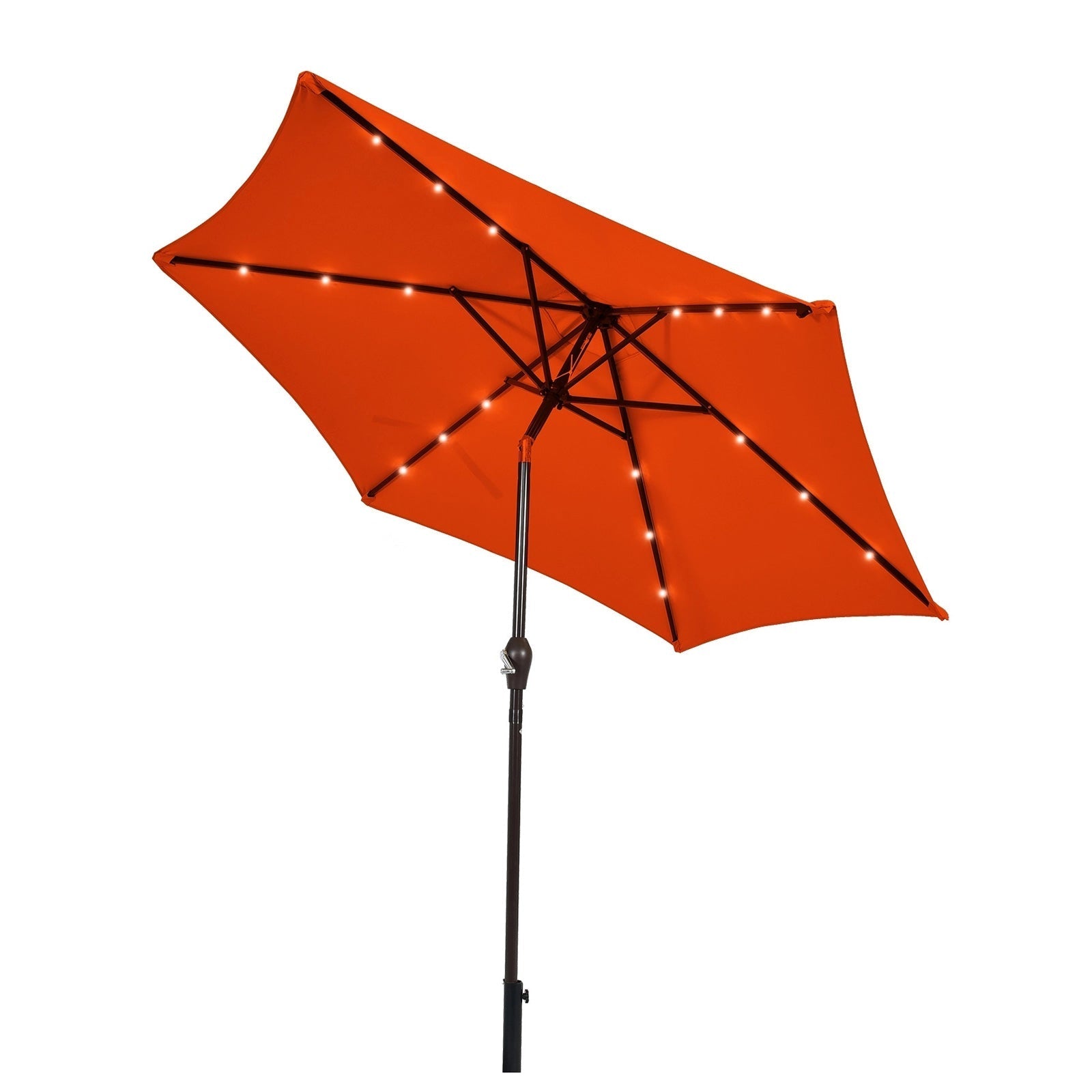 9 Feet Solar LED Lighted Patio Market Umbrella Tilt Adjustment Crank Lift