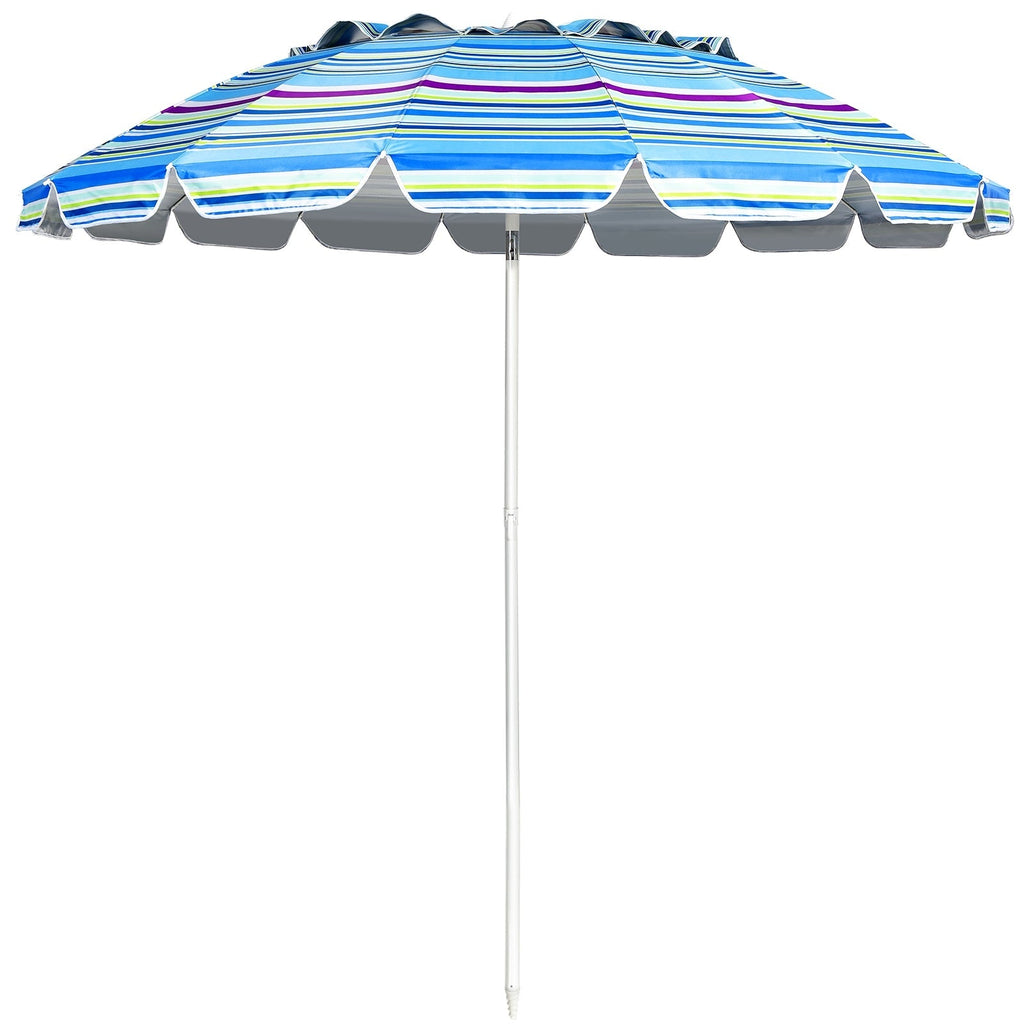 8FT Portable Beach Umbrella with Sand Anchor and Tilt Mechanism for Garden and Patio