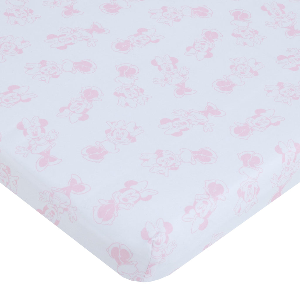 Disney Minnie Mouse Be Happy Pink Rainbow, Stars, and Clouds 3 Piece Nursery Mini Crib Bedding Set - Comforter and Two Fitted Mini Crib Sheets