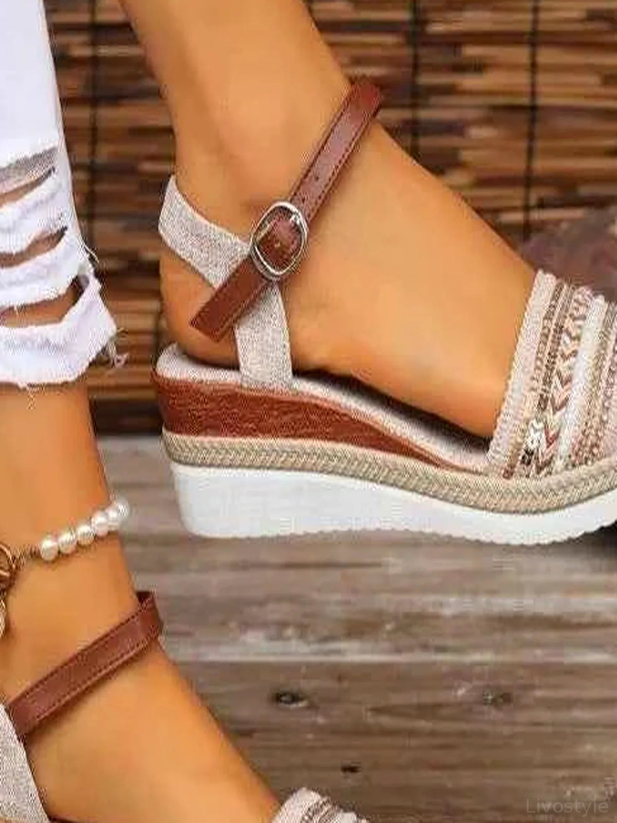 Open Toe Platform Wedge Sandals with Ankle Strap