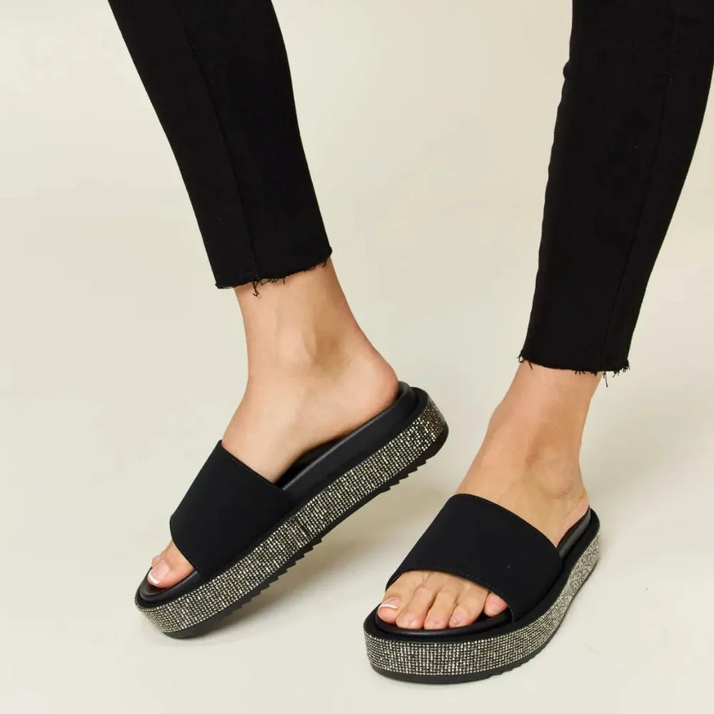 Open Toe Rhinestone Platform Sandals