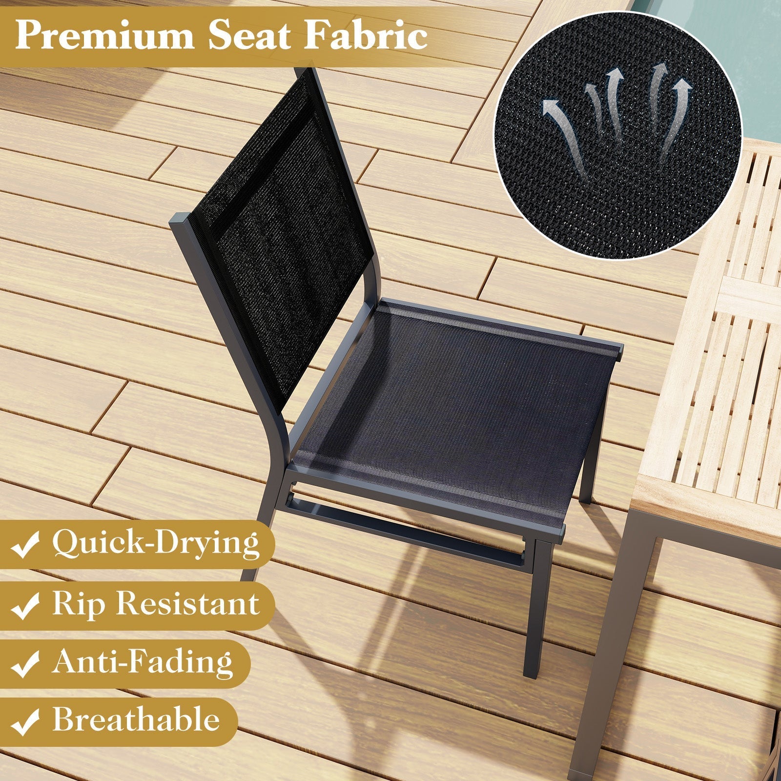 Outdoor Dining Chairs with Breathable Seat and Backrest for Backyard Porch Poolside
