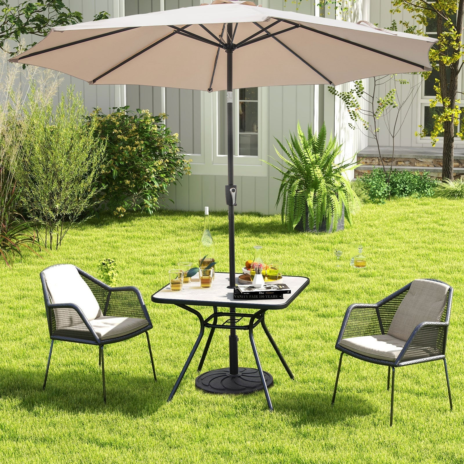 32 x 32 Inch Heavy-Duty Outdoor Dining Table with Umbrella Hole for 4 Persons-Gray