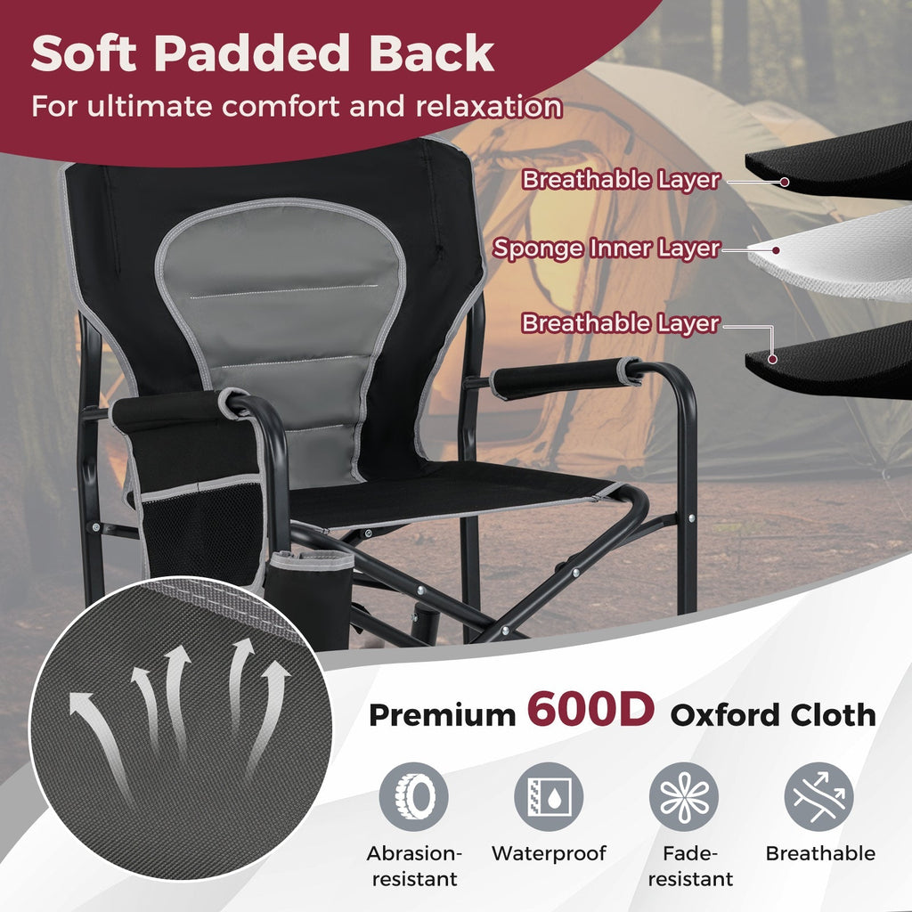 Outdoor Rocker Camping Chair with Dual Springs and Padded Back