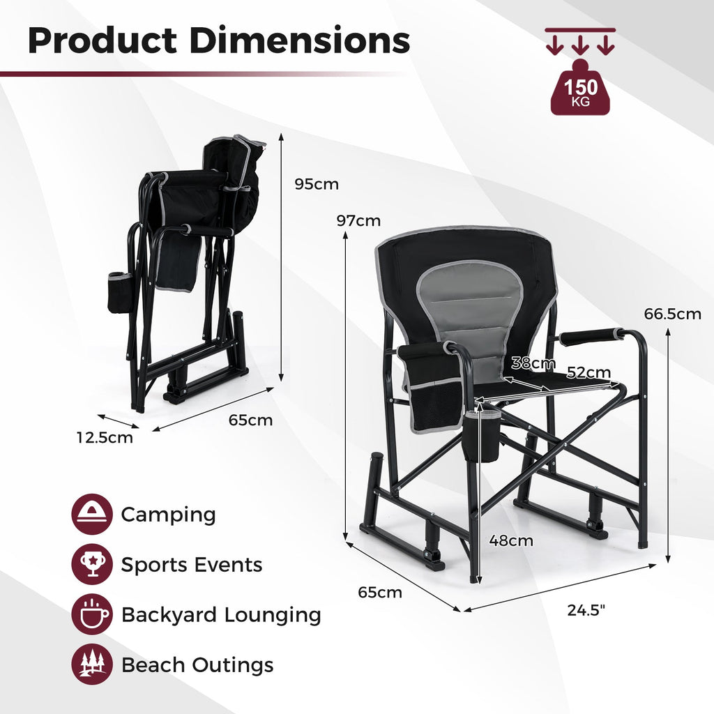 Outdoor Rocker Camping Chair with Dual Springs and Padded Back