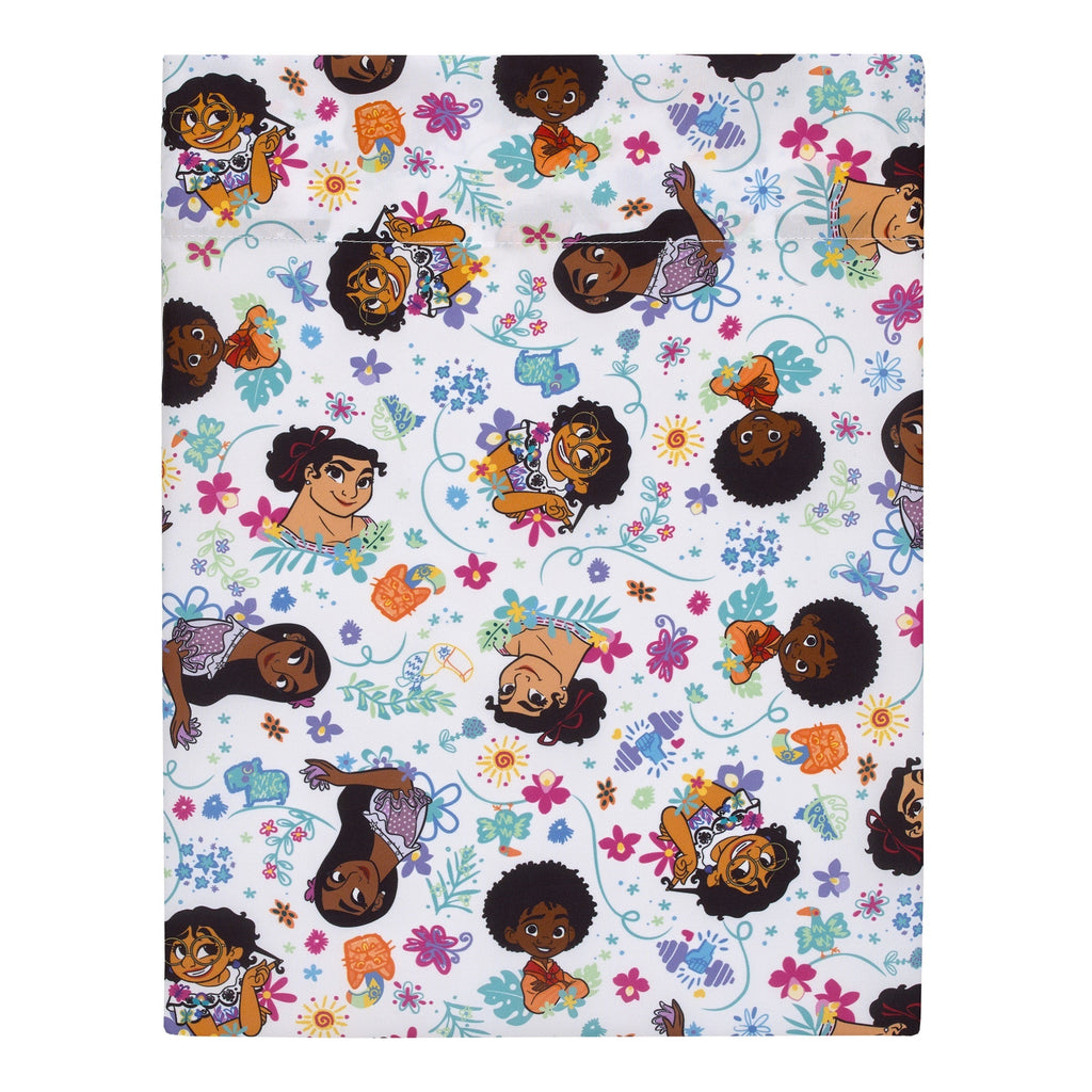 Encanto Power Trio Purple and Teal 4 Piece Toddler Bed Set - Comforter, Fitted Bottom Sheet, Flat Top Sheet, and Reversible Pillowcase