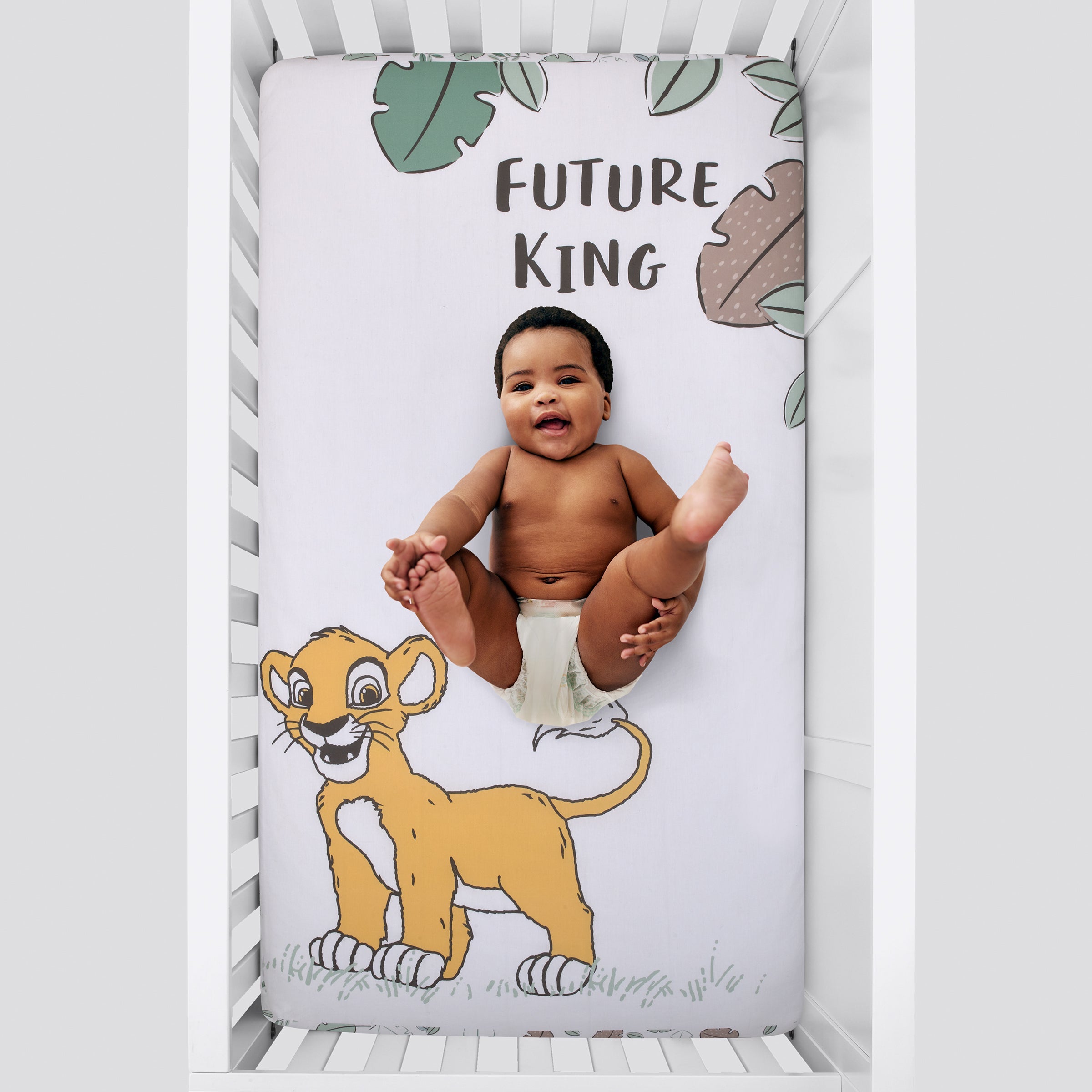 Lion King Teal, Sage, White and Gold Simba Future King Cotton Photo Op Fitted Crib Sheet