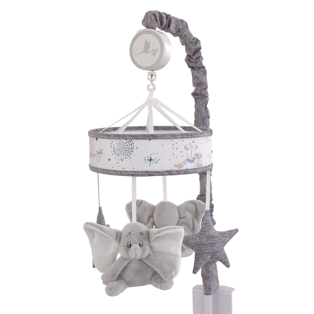 Dumbo Sweet Little Baby Light Blue, White and Gray Dumbo and Stars Plush Musical Mobile