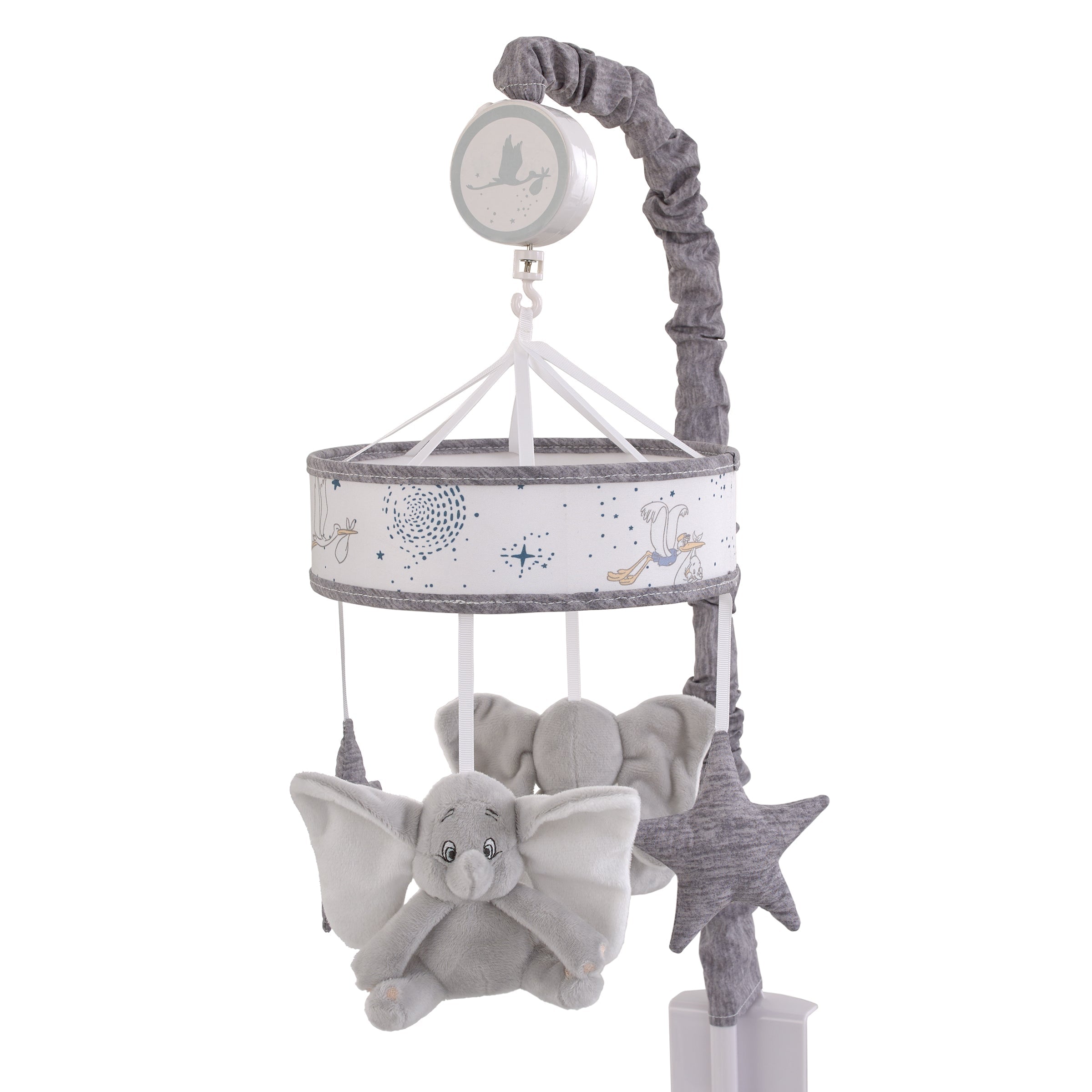 Dumbo Sweet Little Baby Light Blue, White and Gray Dumbo and Stars Plush Musical Mobile