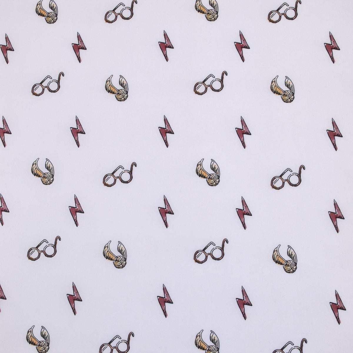 Warner Bros  Harry Potter White, Red, and Gold Lightning Bolt, Golden Snitch, and Glasses Nursery Fitted Crib Sheet