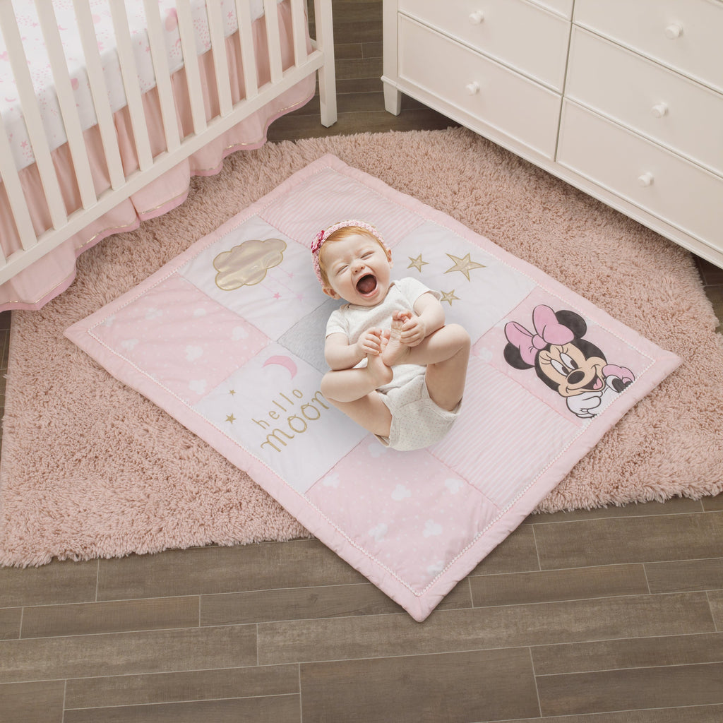 Minnie Mouse Twinkle Twinkle Minnie Pink, White and Metallic Gold 3 Piece Crib Bedding Set