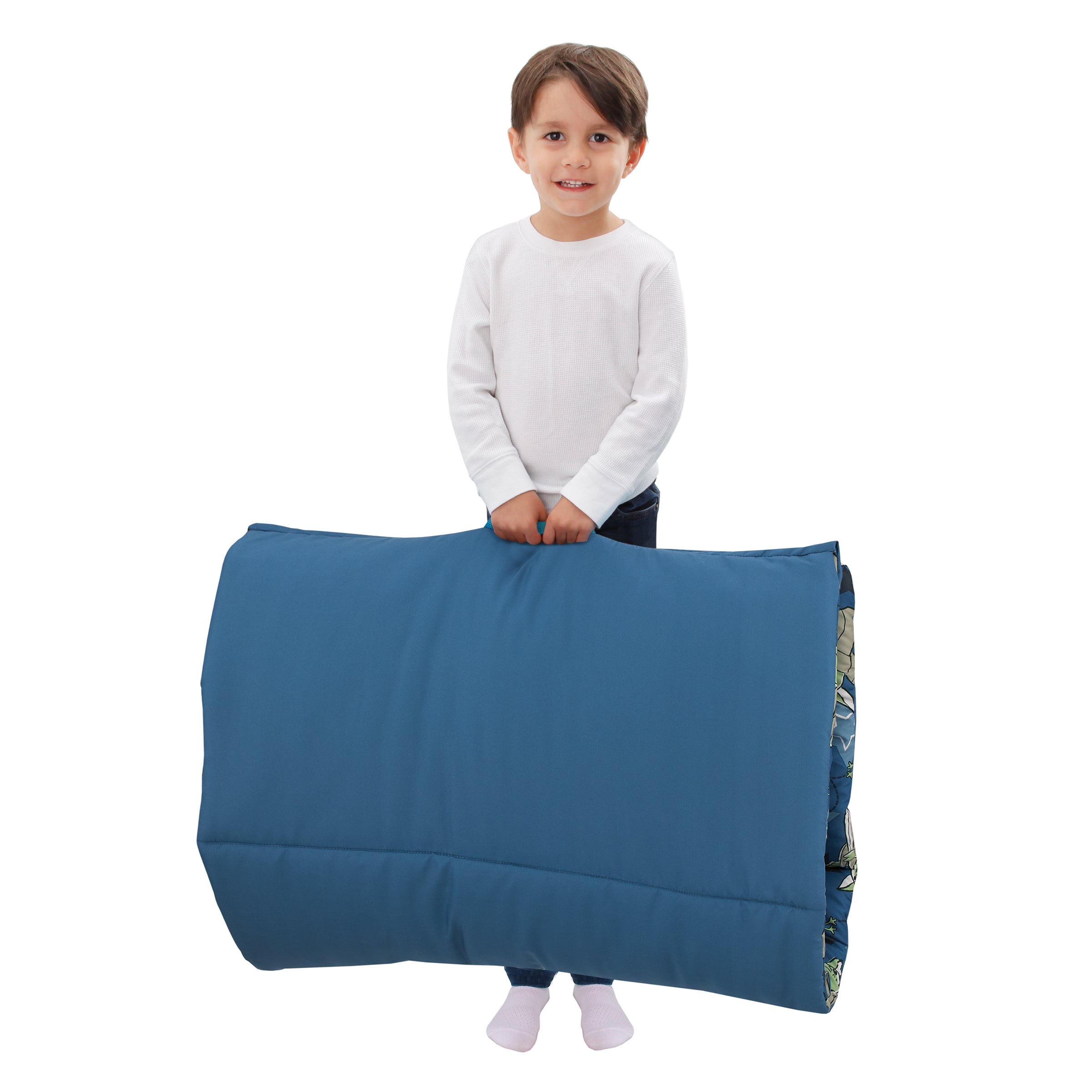 The Child Cutest in the Galaxy Blue, Green and Gray Grogu, Hover Pod, and Stars Deluxe Easy Fold Toddler Nap Mat