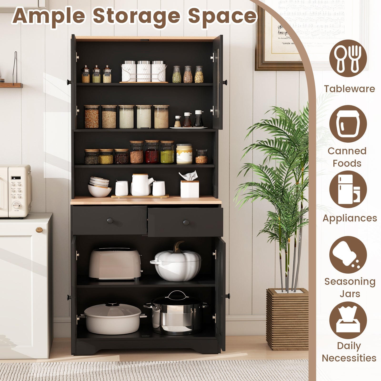 Pantry Cabinet with 2 Removable Shelves