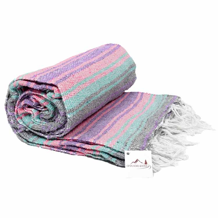 Grey & Coral Mint Mexican Falsa Blanket