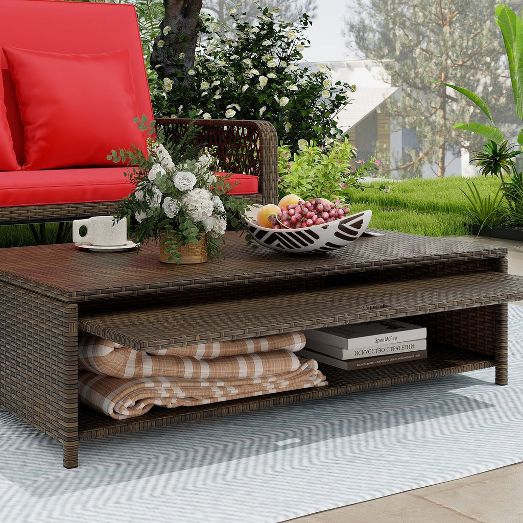 Patio Adjustable Wicker Daybed with 4-Level Backrest and Soft Cushions