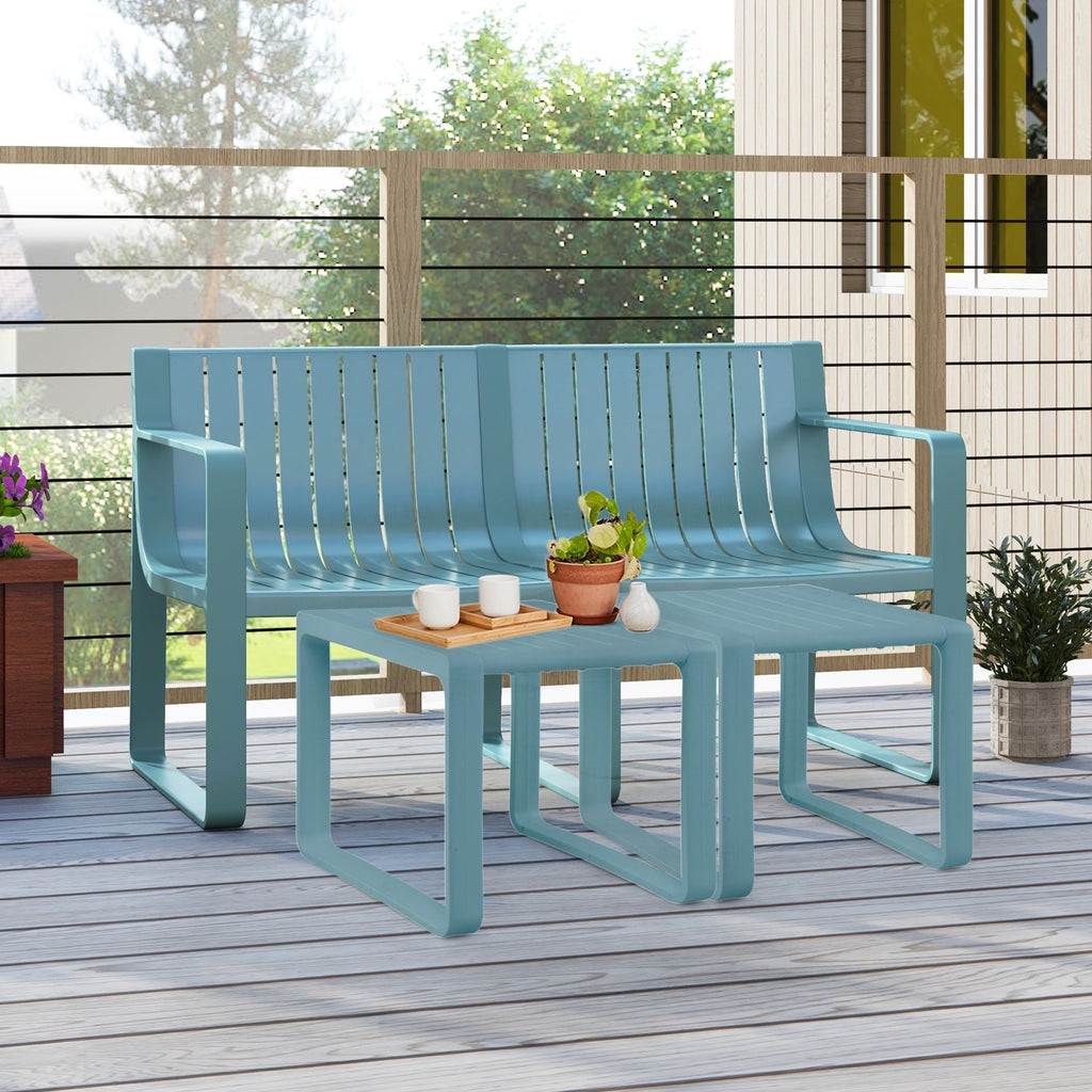 Weather-resistant Plastic 2-Person Bench with Curved Backrest