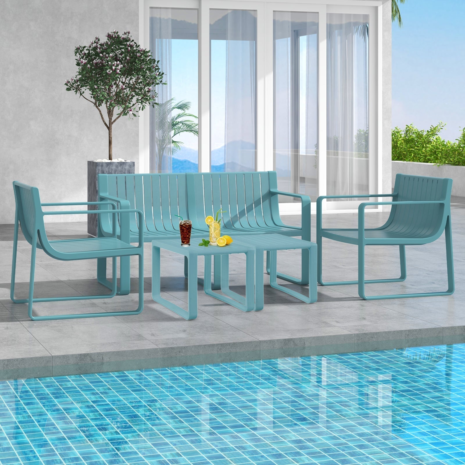 Weather-resistant Plastic 2-Person Bench with Curved Backrest