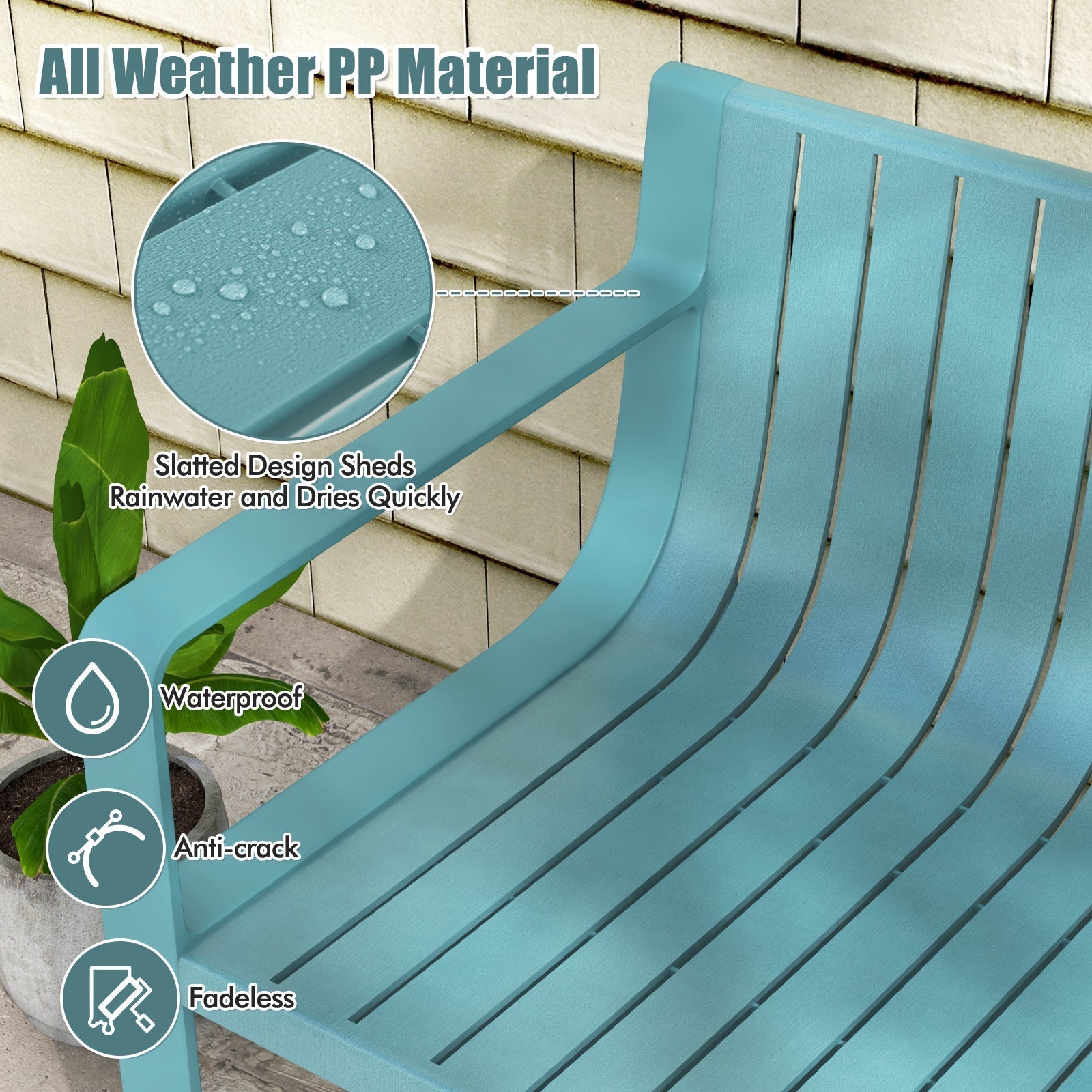 Weather-resistant Plastic 2-Person Bench with Curved Backrest