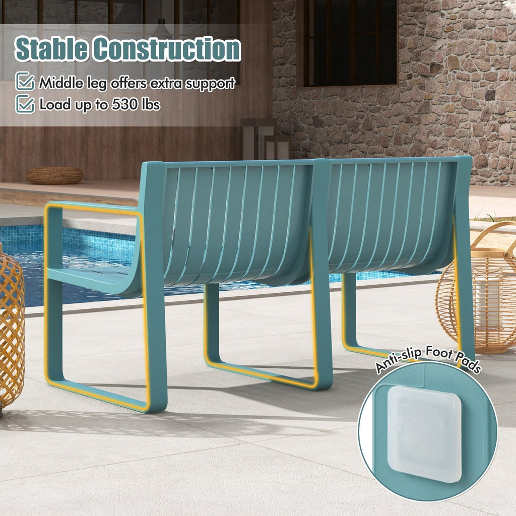 Weather-resistant Plastic 2-Person Bench with Curved Backrest