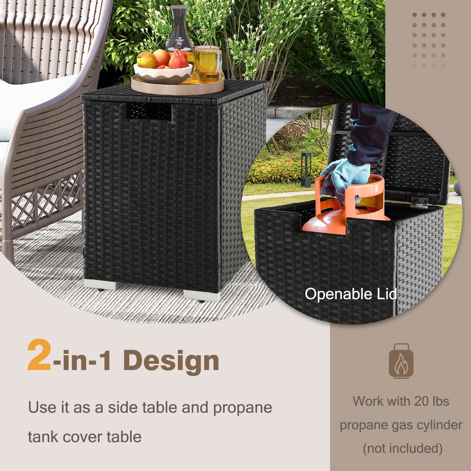 2-in-1 Patio Rattan Gas Propane Tank Cover for 20 lbs Propane Tanks