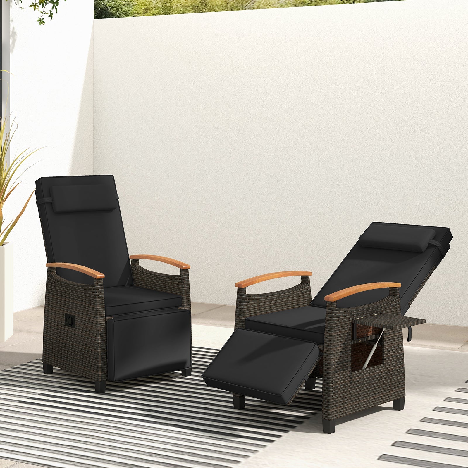 Patio Wicker Recliner Chair with Adjustable Backrest and Footrest