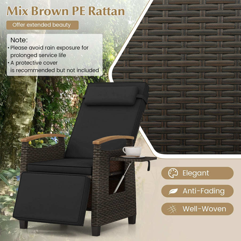 Patio Wicker Recliner Chair with Adjustable Backrest and Footrest