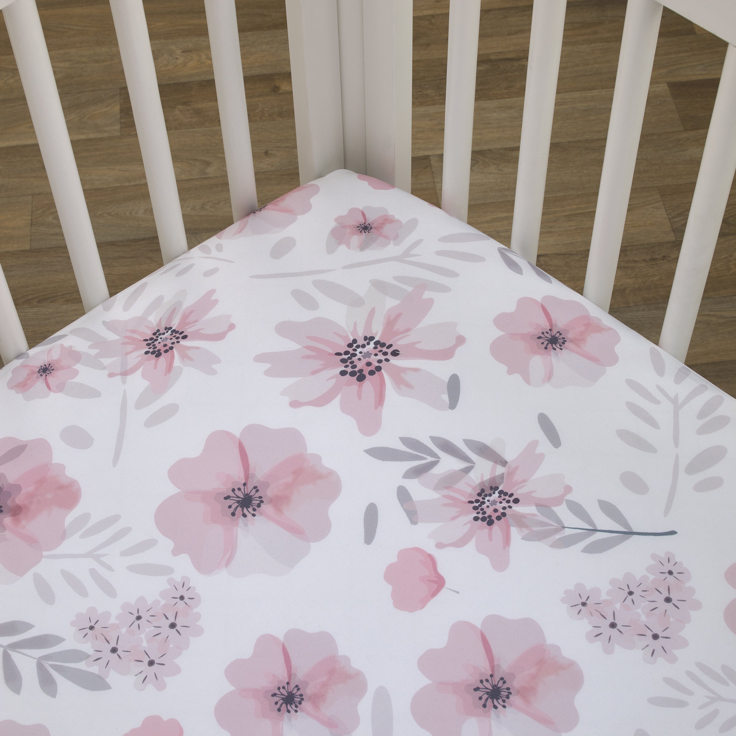 Beautiful Blooms Pink and White Floral Fitted Crib Sheet