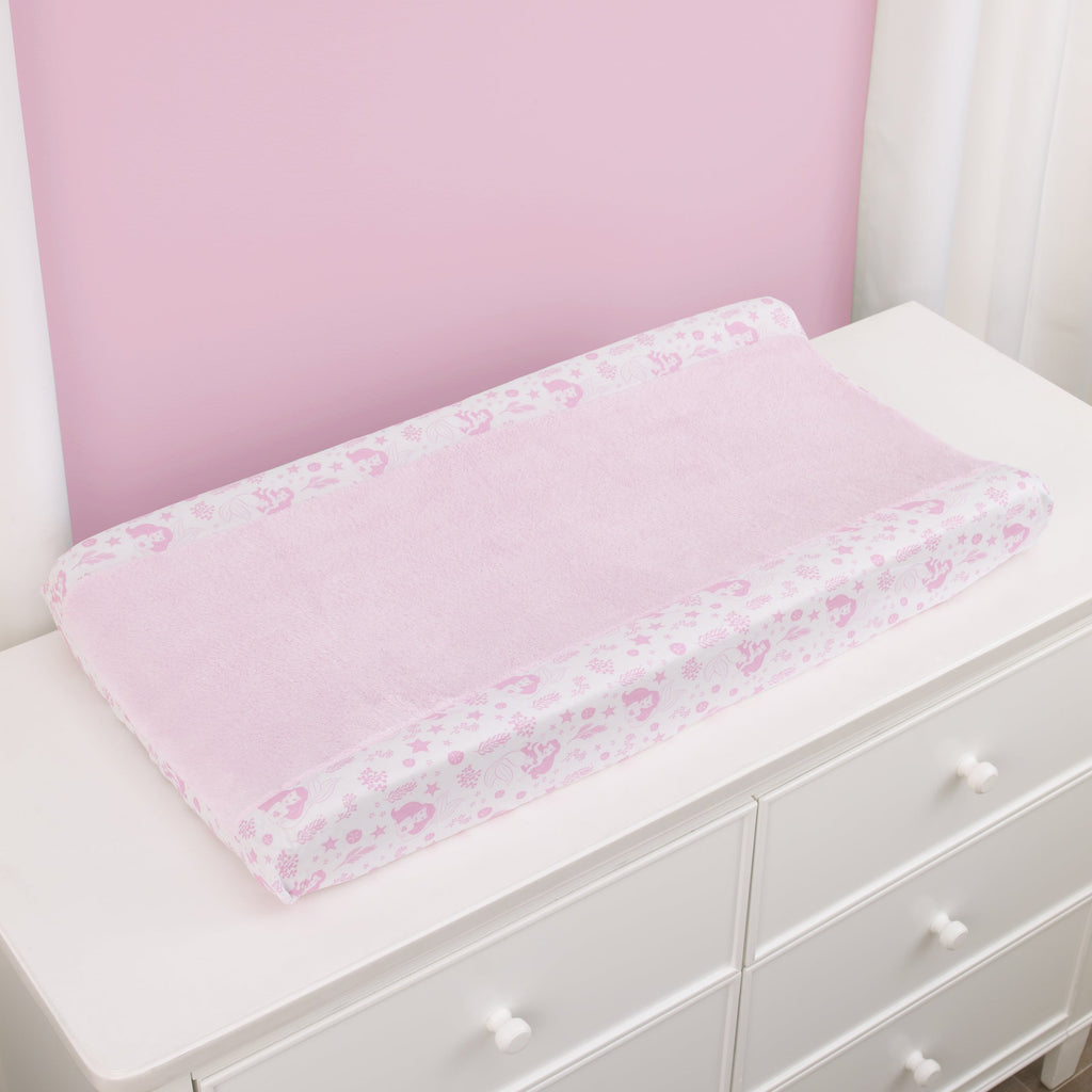 The Little Mermaid Pink, Aqua, and Coral Ariel Cute by Nature 4 Piece Nursery Crib Bedding Set - Comforter, Fitted Crib Sheet, Changing Pad Cover, and Crib Skirt