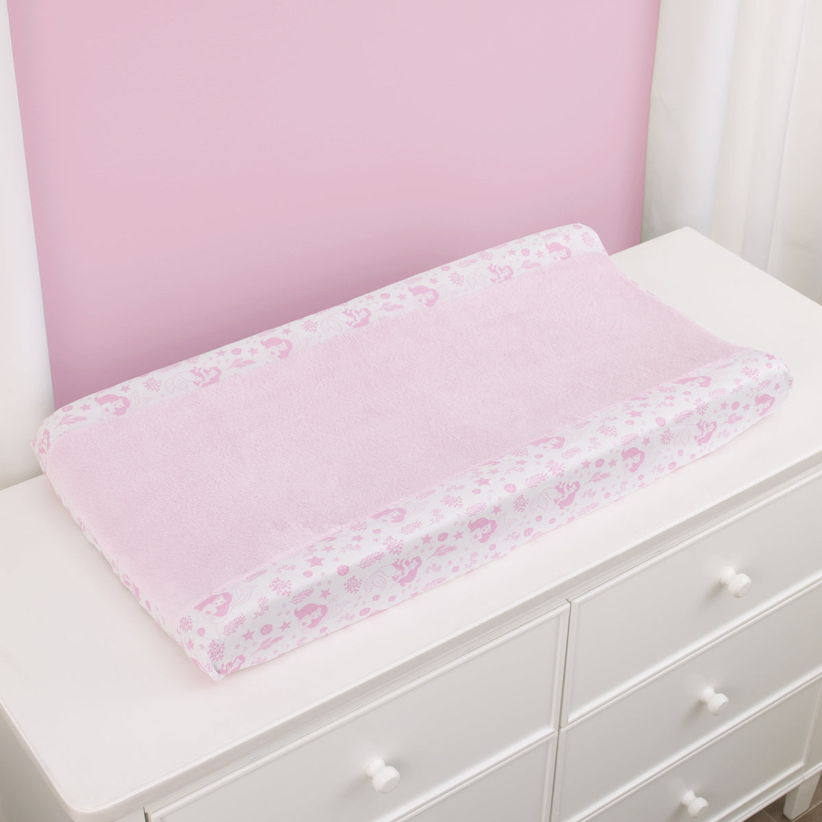 The Little Mermaid Pink, Aqua, and Coral Ariel Cute by Nature 4 Piece Nursery Crib Bedding Set - Comforter, Fitted Crib Sheet, Changing Pad Cover, and Crib Skirt