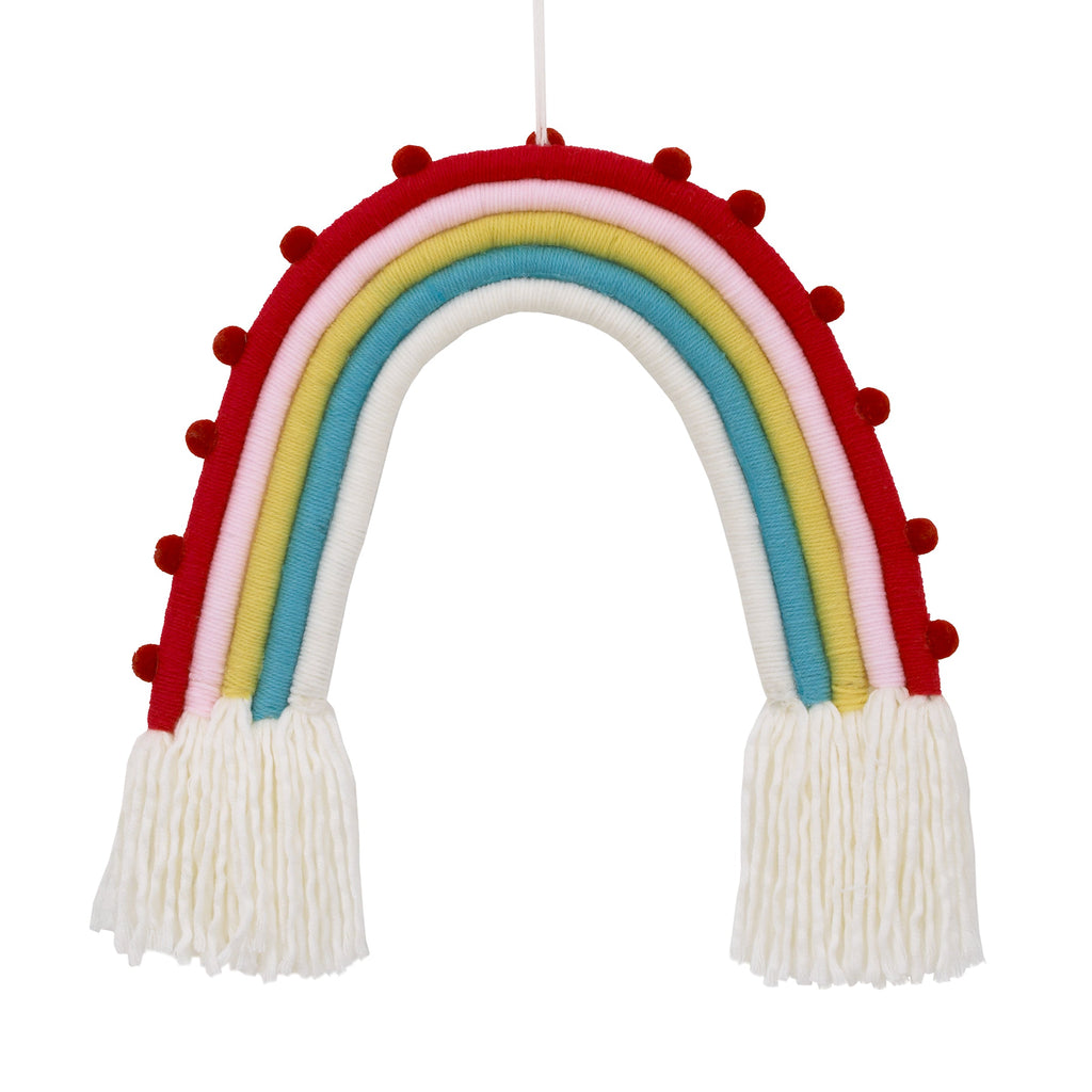 Rainbow Tapestry Red, Pink, Yellow, Blue and White Yarn Wall DÃ©cor