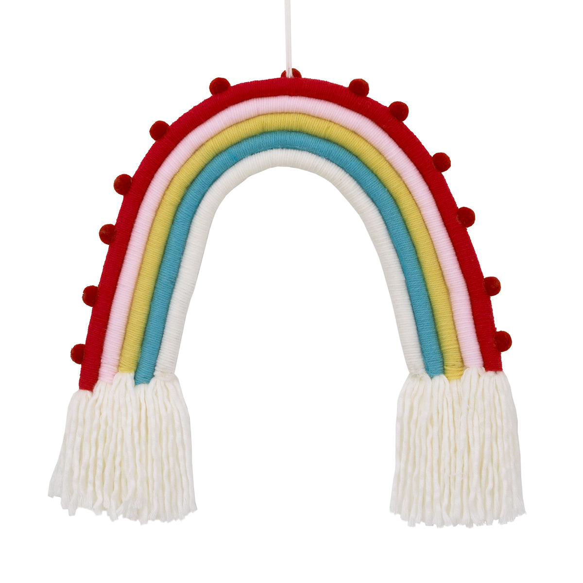 Rainbow Tapestry Red, Pink, Yellow, Blue and White Yarn Wall DÃ©cor