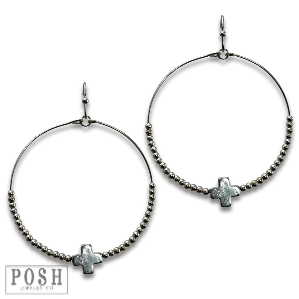 Square cross circle earring
