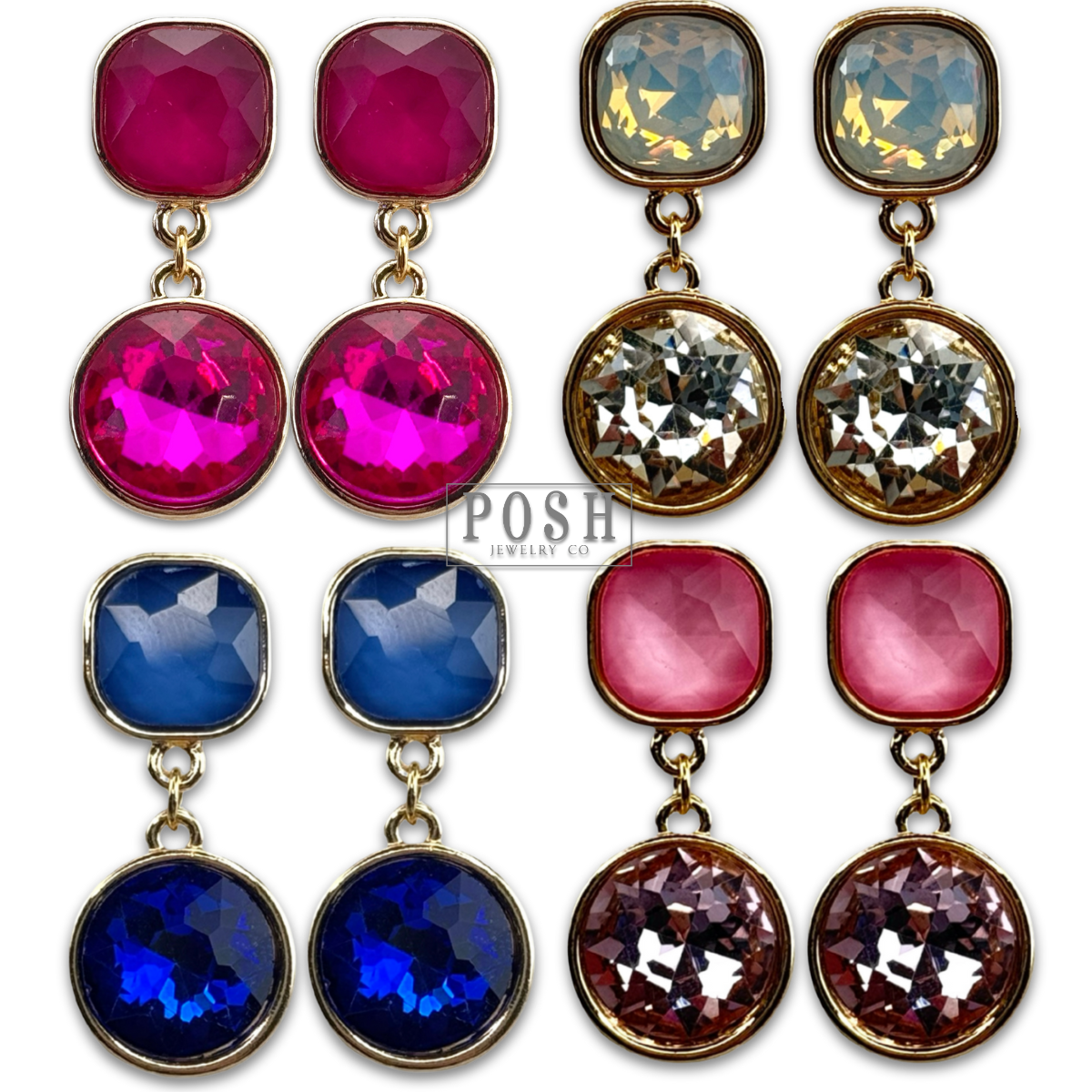 Round and square rhinestone dangle earring