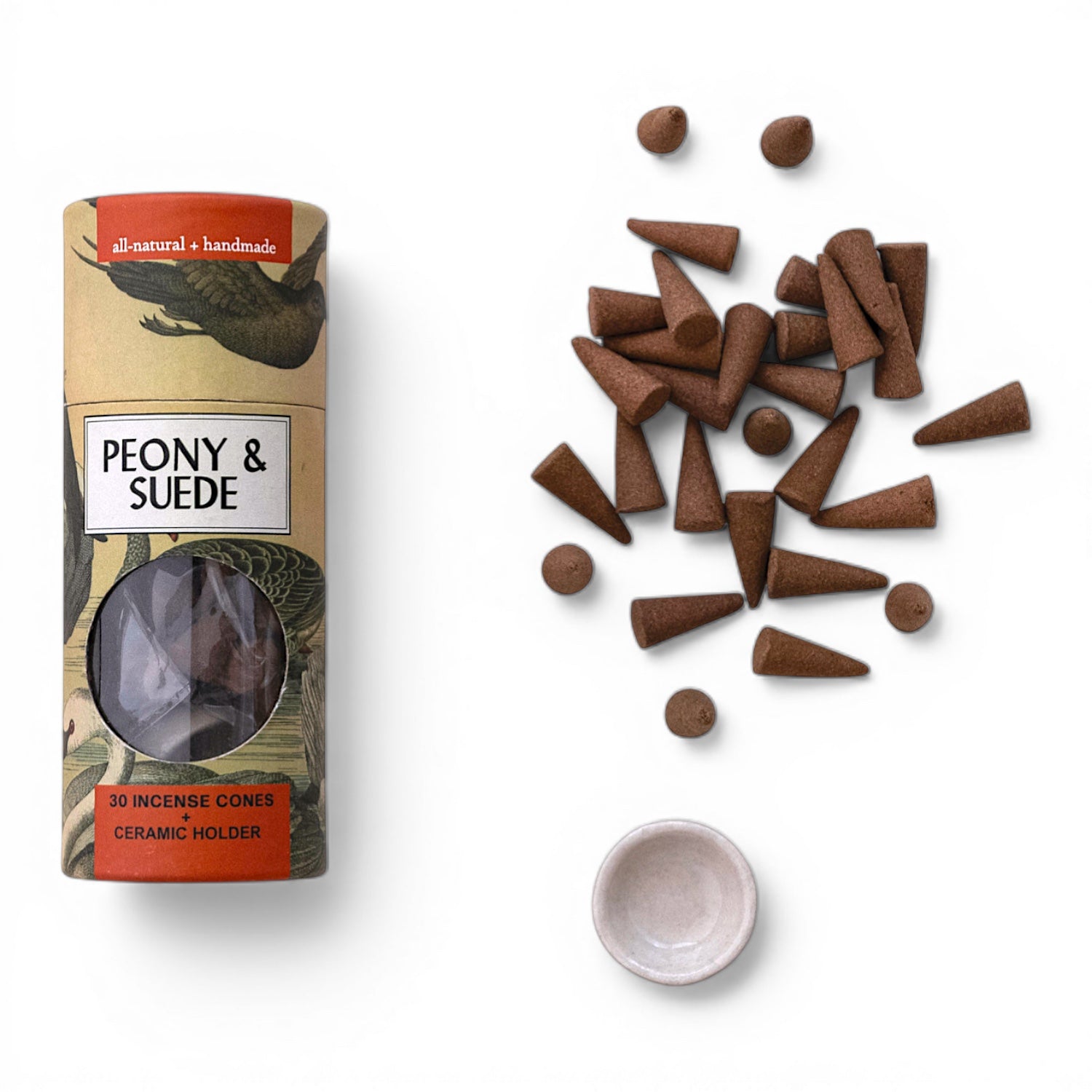 Peony & Suede Incense Cones with Ceramic Holder